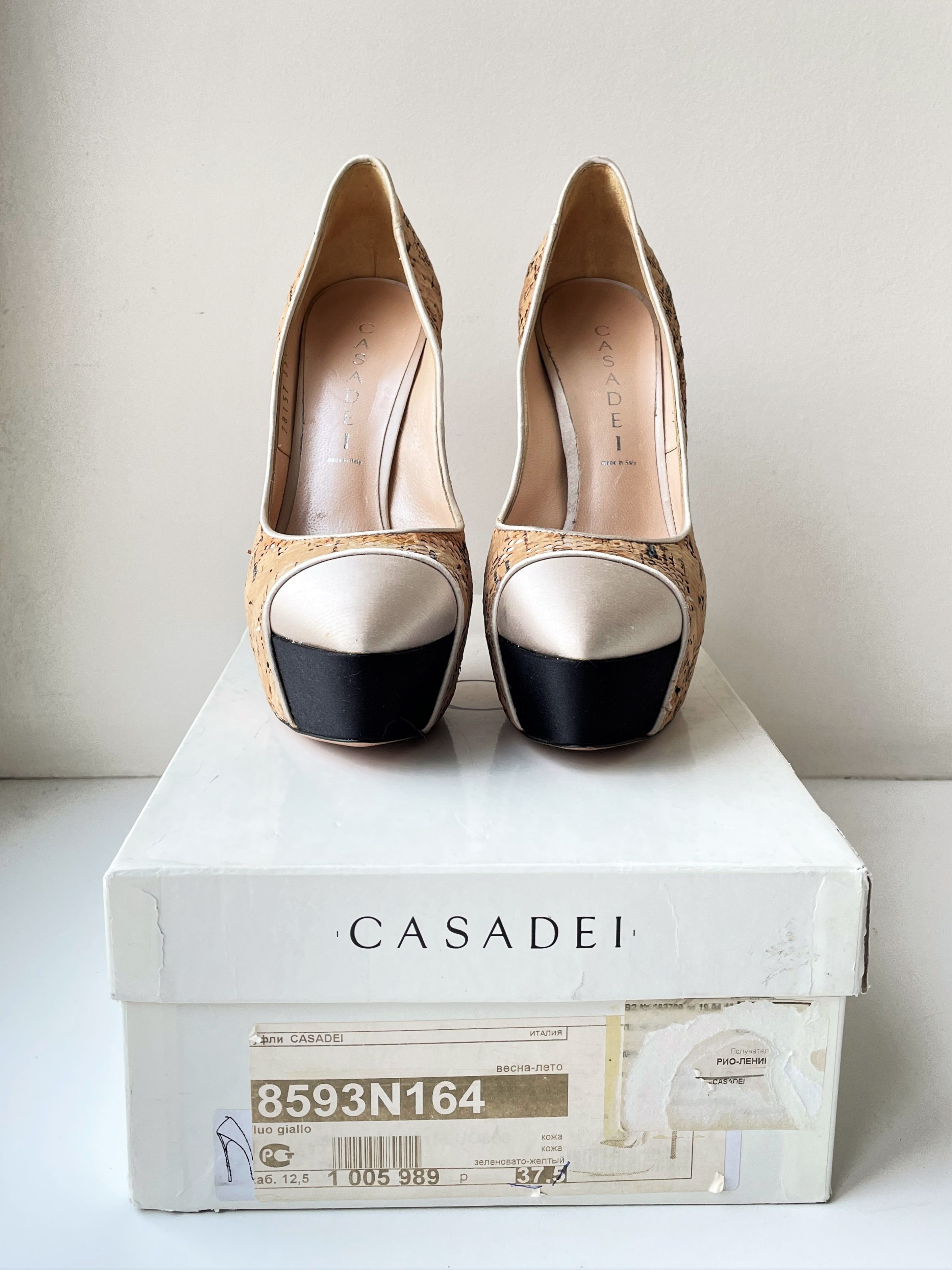 Casadei EUC Casadei 37 Women Stilettos Hidden Platform Satin Cap Toe Size US 7 / IT 37 - 2 Thumbnail