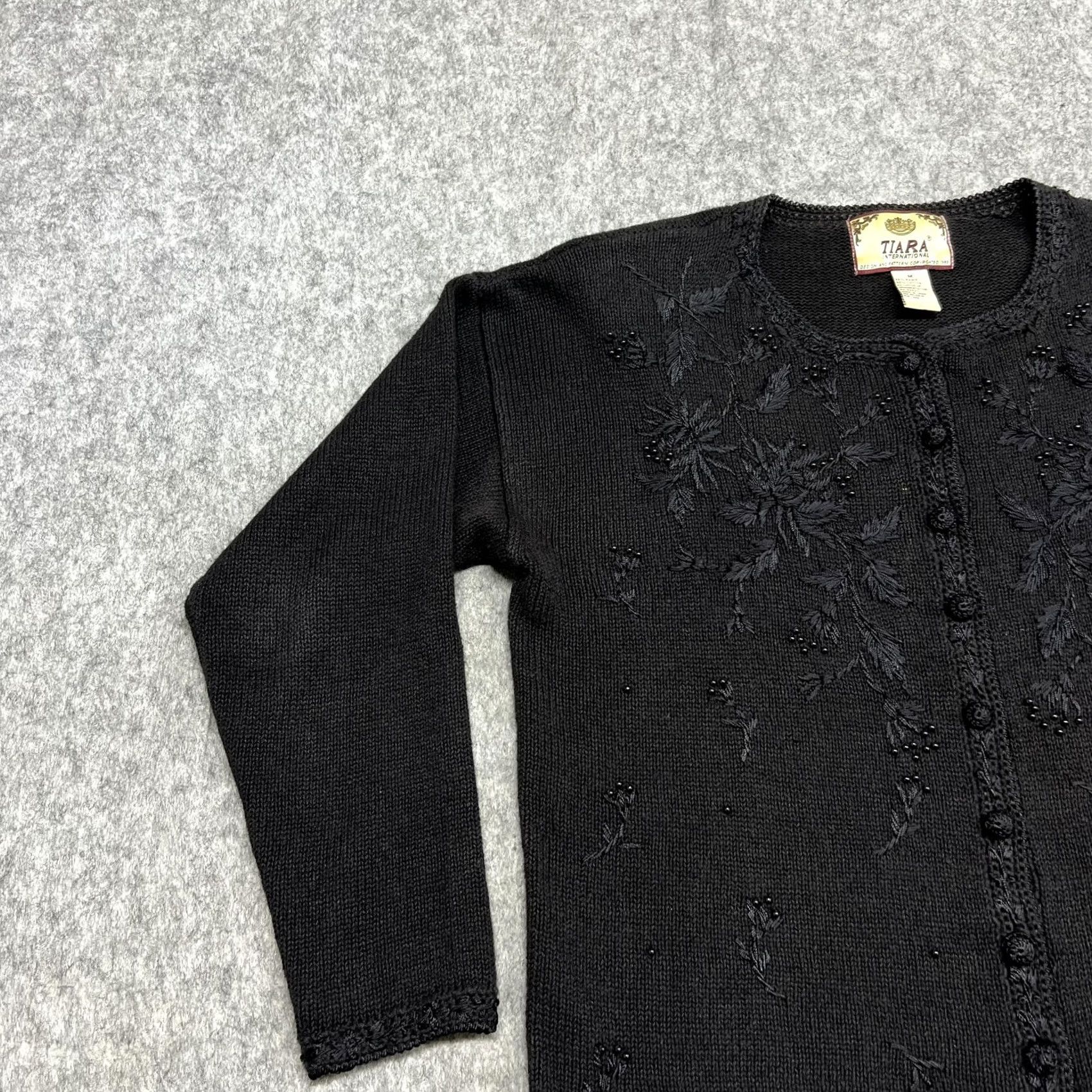 Vintage Vintage Tiara International Sweater Womens M Black Beaded Cardigan Floral 90s Size M / US 6-8 / IT 42-44 - 5 Thumbnail