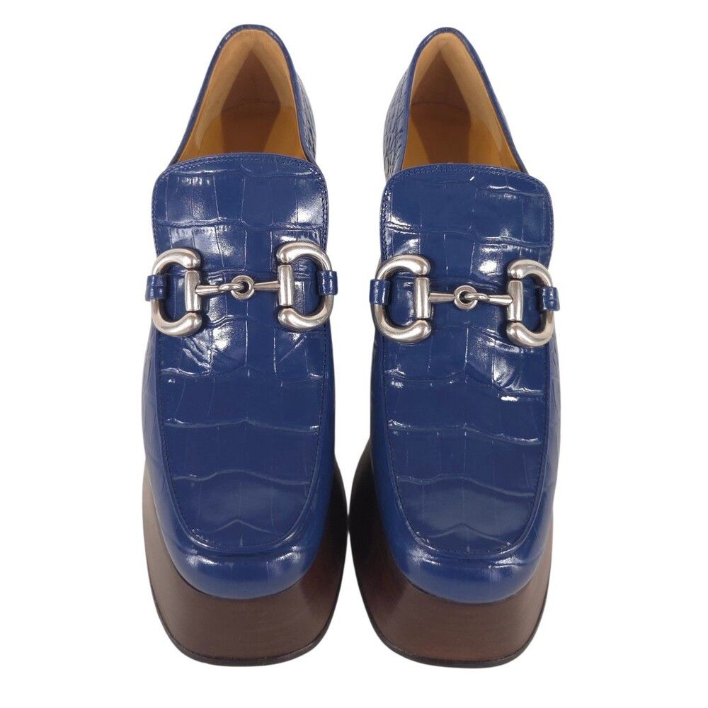 Gucci Gucci Royale Blue Croc Embossed Horsebit Platform Pump 6.5 Size US 6.5 / IT 36.5 - 2 Thumbnail