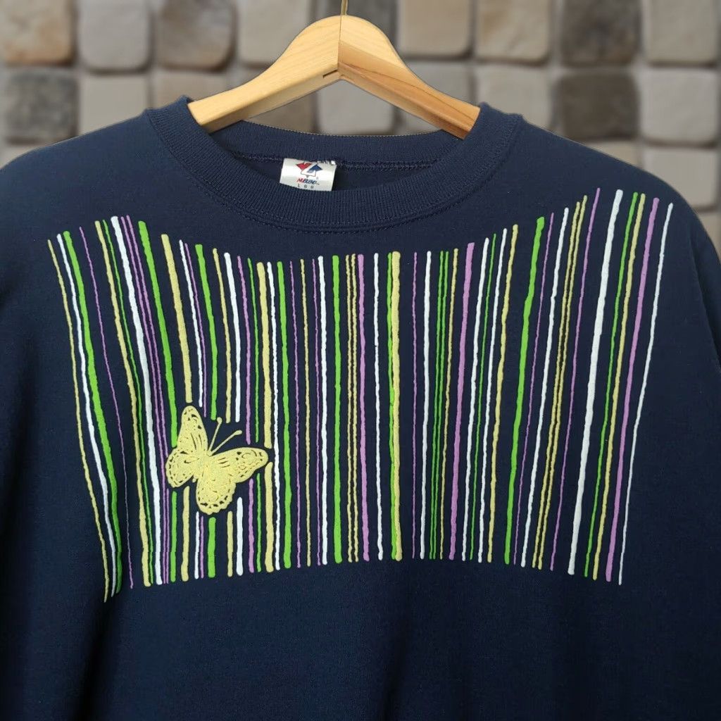 Jerzees VINTAGE 1990s Sweatshirt Women L Blue Butterfly Nature Cottagecore JERZEES Crew Neck Knit Pullover Size L / US 10 / IT 46 - 1 Thumbnail