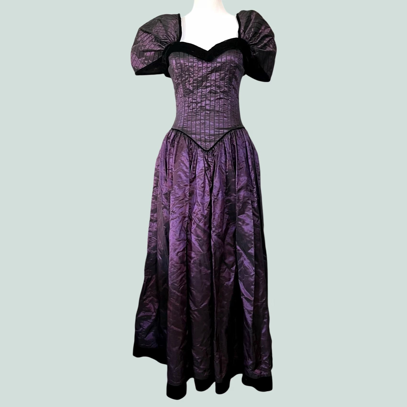 Vintage VINTAGE Barboglio Cristina Jan Prom Dress Sz 8 Purple Taffeta 80s Puffy Sleeve Ball Gown Womens Size M / US 6-8 / IT 42-44 - 1 Thumbnail