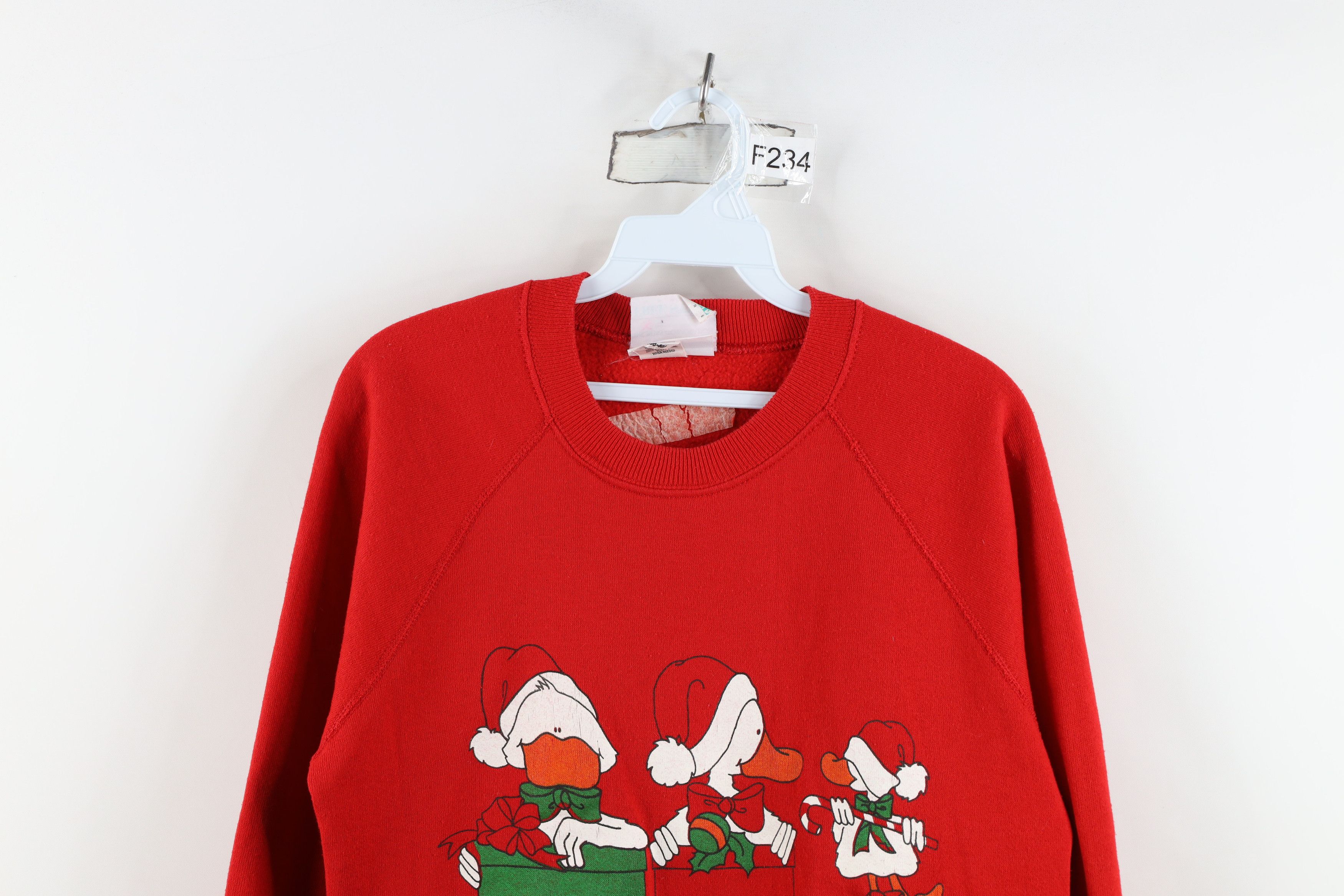 Vintage Vintage 80s Christmas Duck the Halls Sweatshirt Red USA Size M / US 6-8 / IT 42-44 - 2 Thumbnail