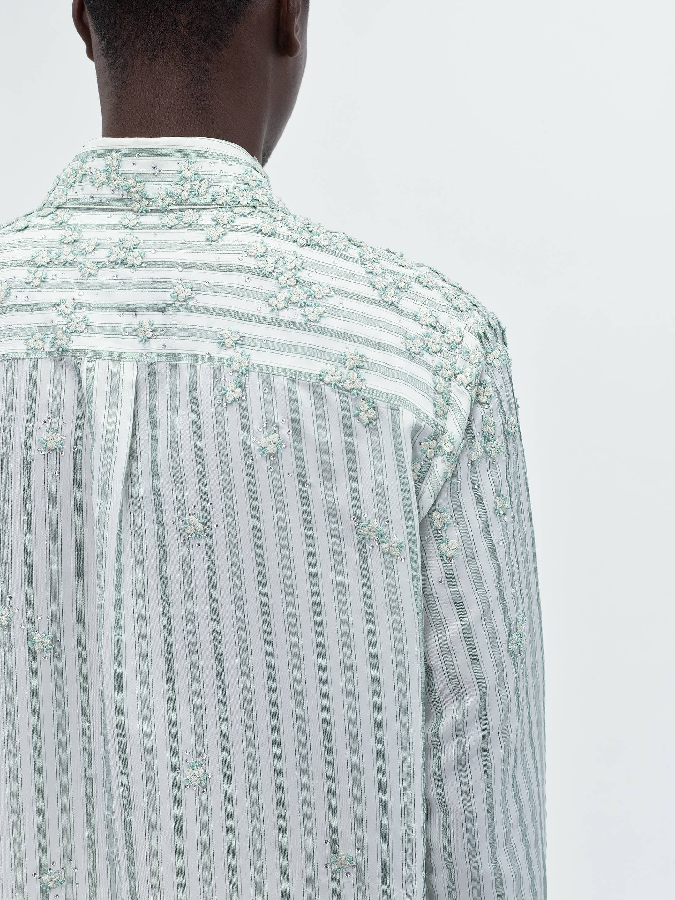 Amiri o1s1wg110425 Floral Stripe Shirt in White/Green Size US XL / EU 56 / 4 - 9 Thumbnail