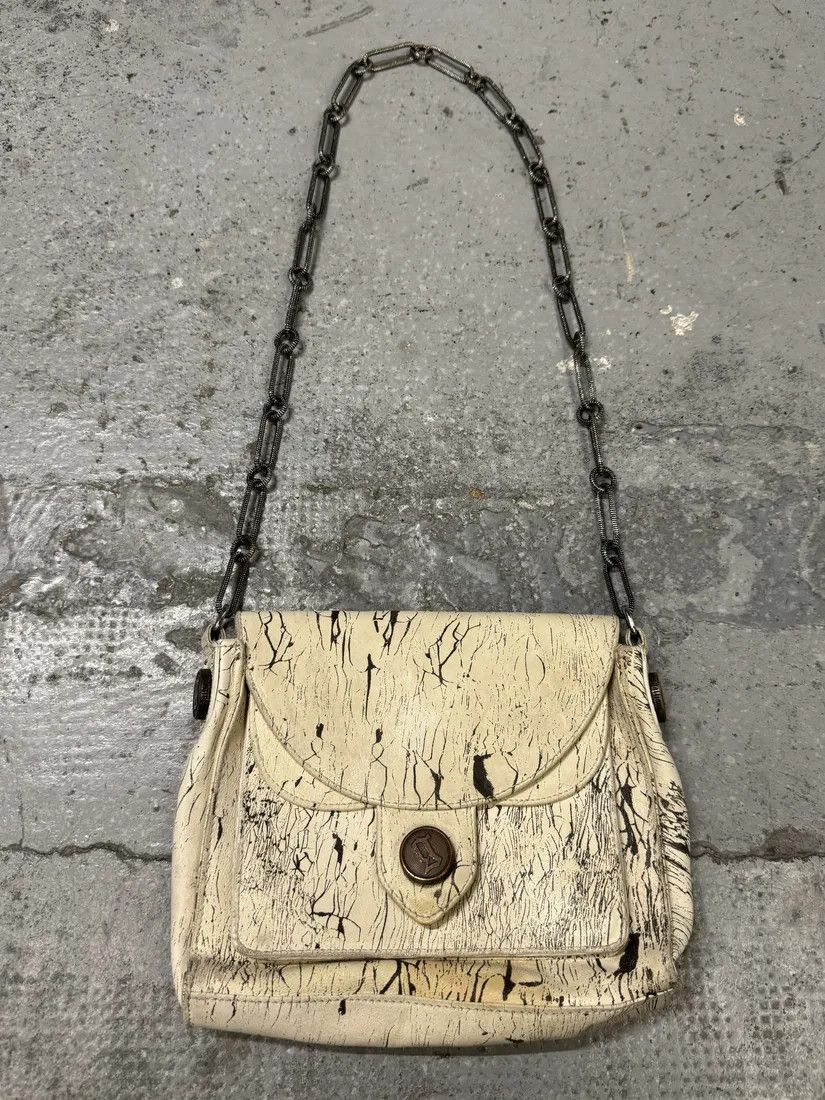 John Galliano × Vintage SS2009 Galliano Creamy Artisanal Eroded Effect Metallic Shoulder Bag Size ONE SIZE - 1 Thumbnail