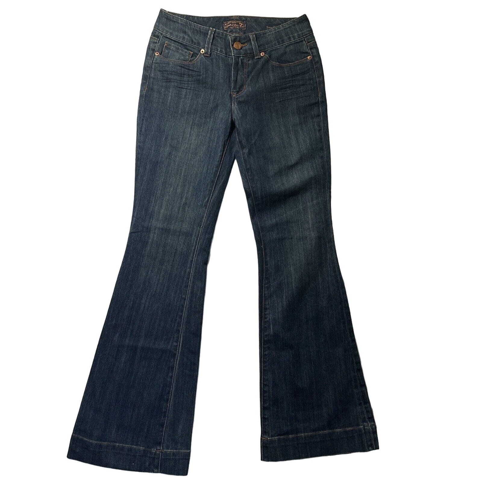 Seven 7 Seven7 Blue Jeans Sz 28 Bell Bottoms Boot Cut BOHODark Wash Size 28" / US 6 / IT 42 - 1 Thumbnail