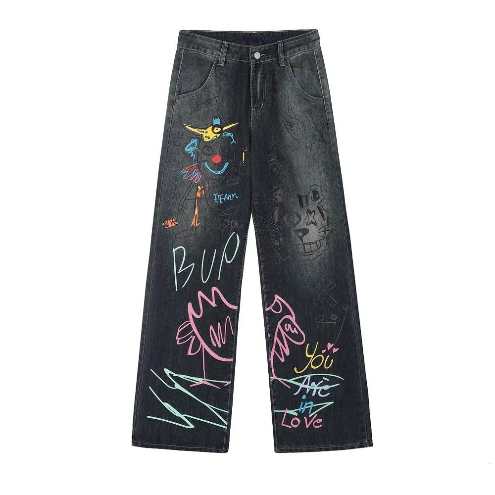 Japanese Brand × Jean Interesting graffiti hip-hop trendy washed distressed jeans Size US 32 / EU 48 - 1 Thumbnail