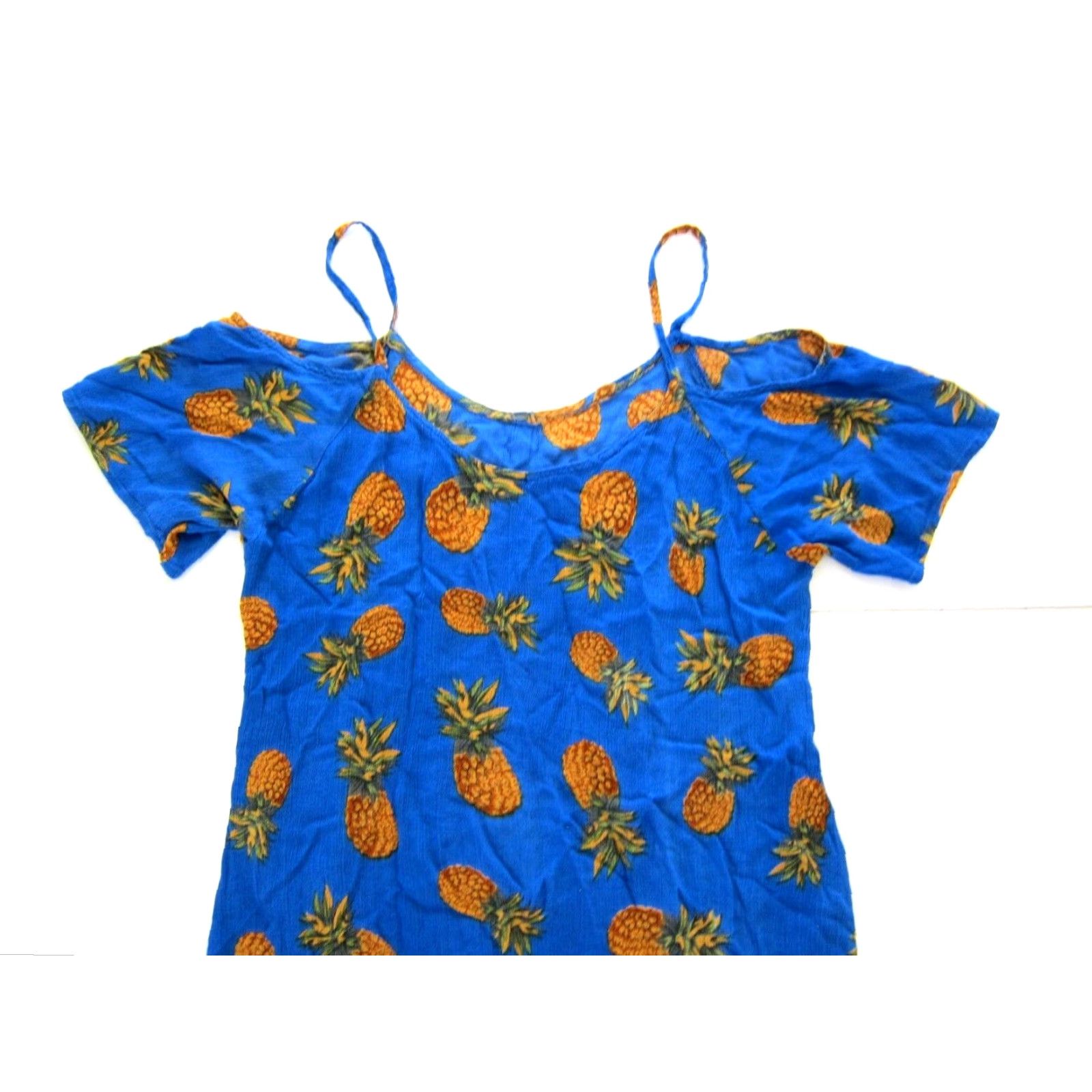 Vintage VINTAGE India Boutique Rayon Blue Green Brown Pineapple Off Shoulder Tunic Dress M-L Size M / US 6-8 / IT 42-44 - 3 Thumbnail