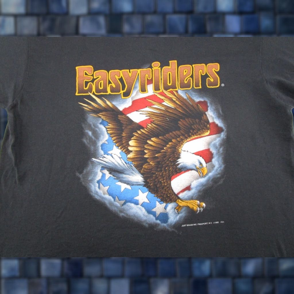 Vintage VINTAGE Easyriders 1992 Eagle American Flag Biker T-Shirt Size XL Black Cotton Screen Stars Hanes Beefy-T Mens 90s Size US XL / EU 56 / 4 - 1 Thumbnail