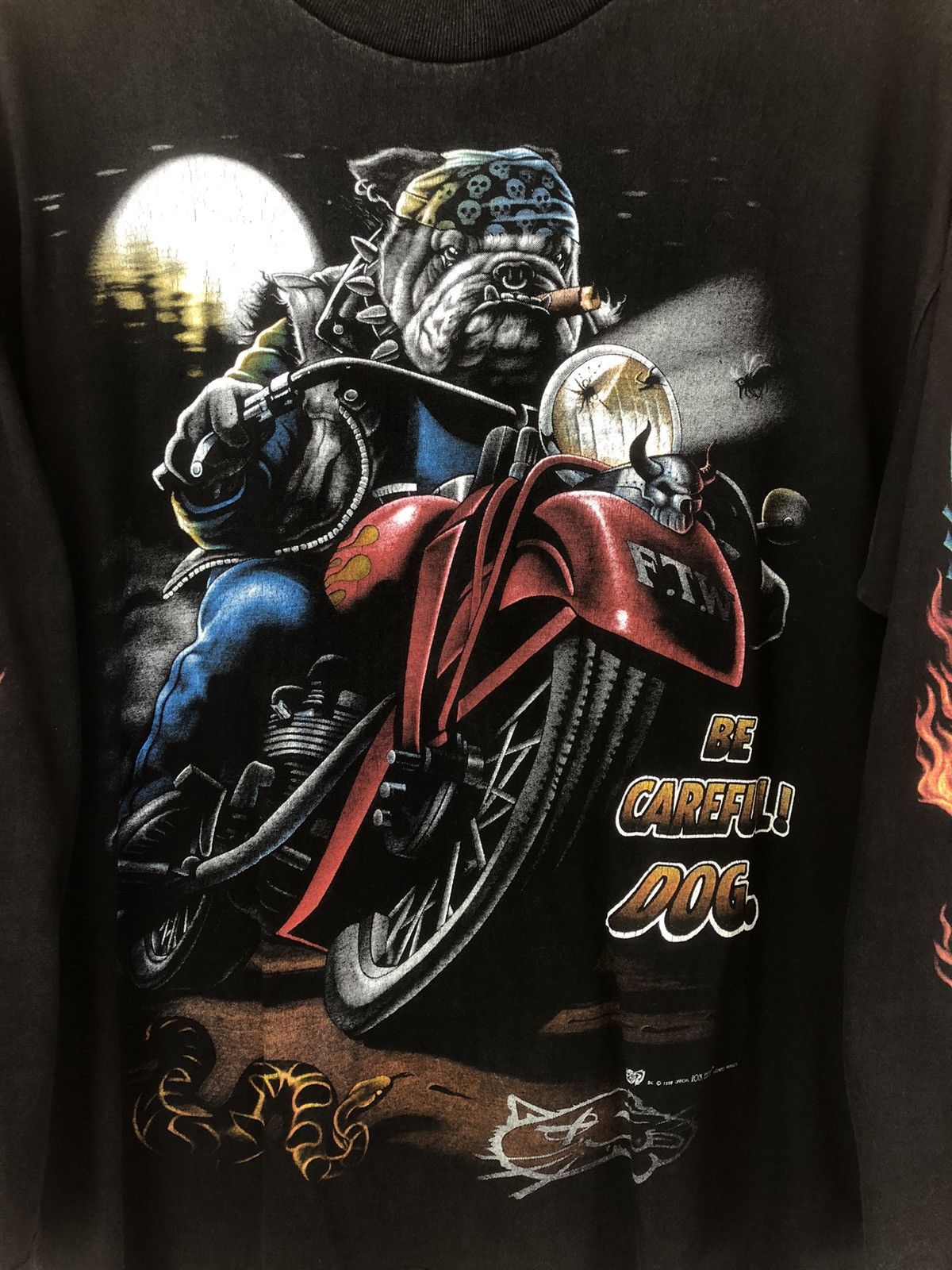Vintage Vintage 90s Bulldog Biker Flaming Skull Shirt Size US L / EU 52-54 / 3 - 2 Thumbnail