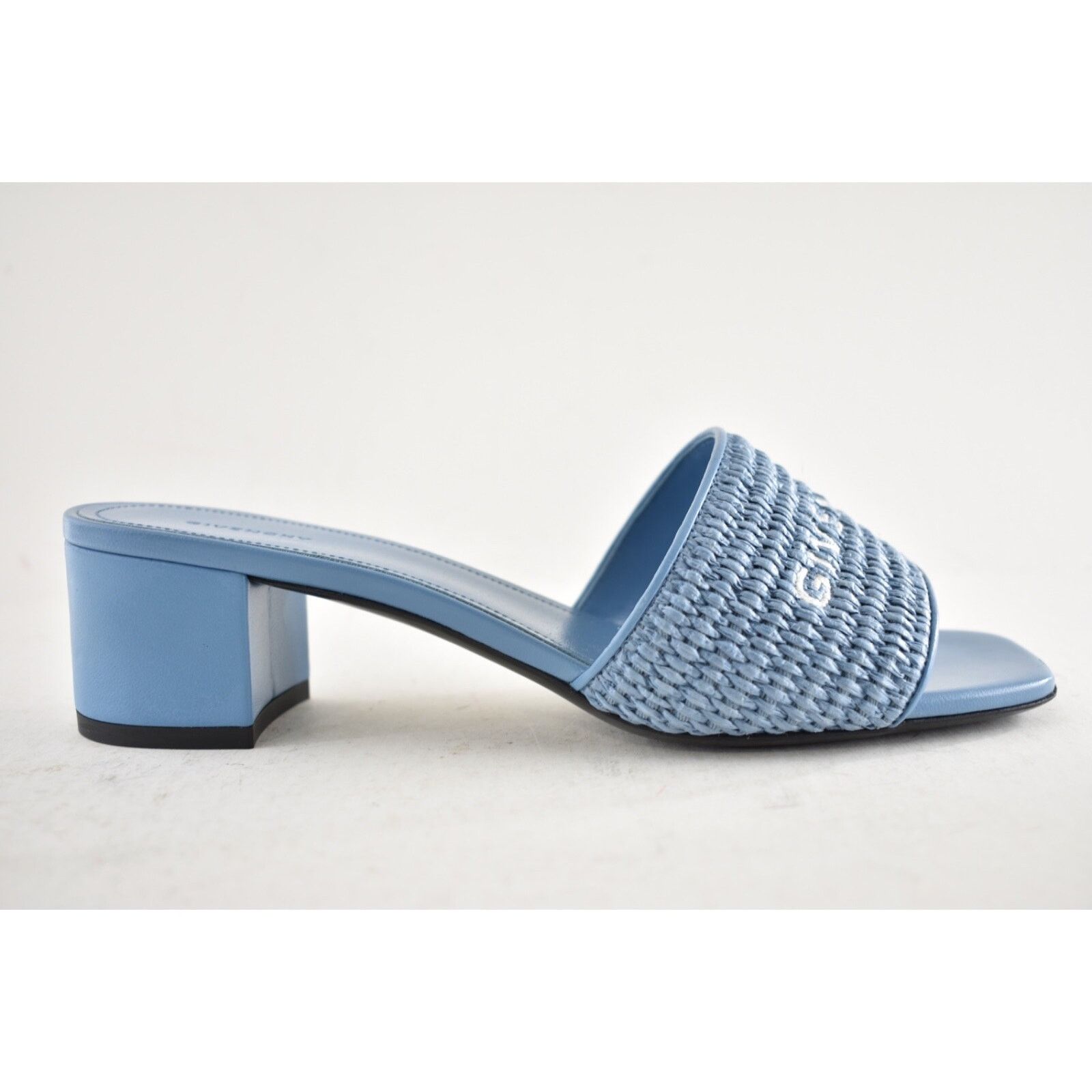 Givenchy 4G Denim Raffia Leather Slide On Mule Block Heel Sandal 37 Size US 7 / IT 37 - 2 Thumbnail