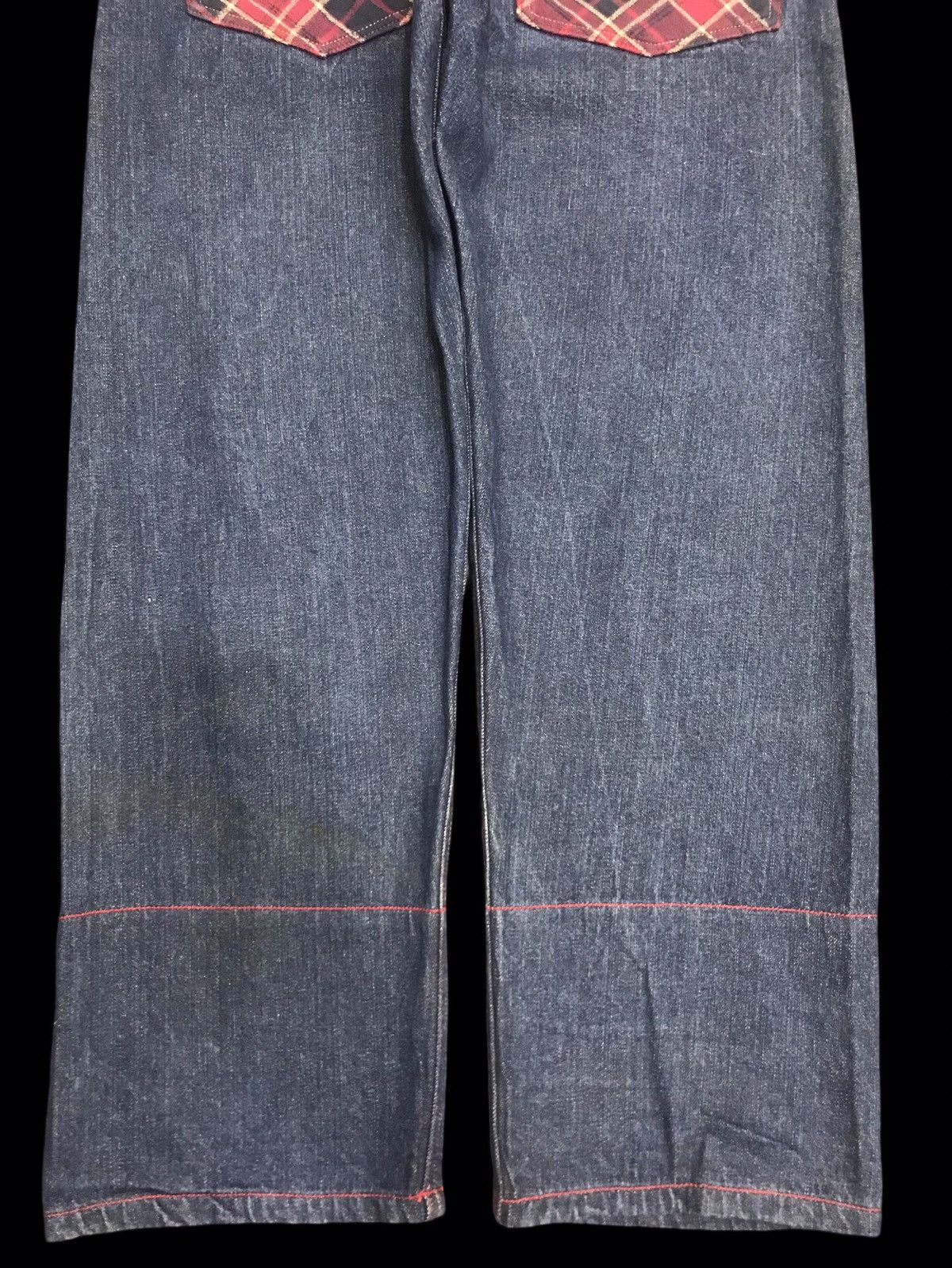 Japanese Brand 💥DENIM ART💥STONE HEAD Zipper Tartan Leg Denim F154 Size US 35 - 10 Thumbnail