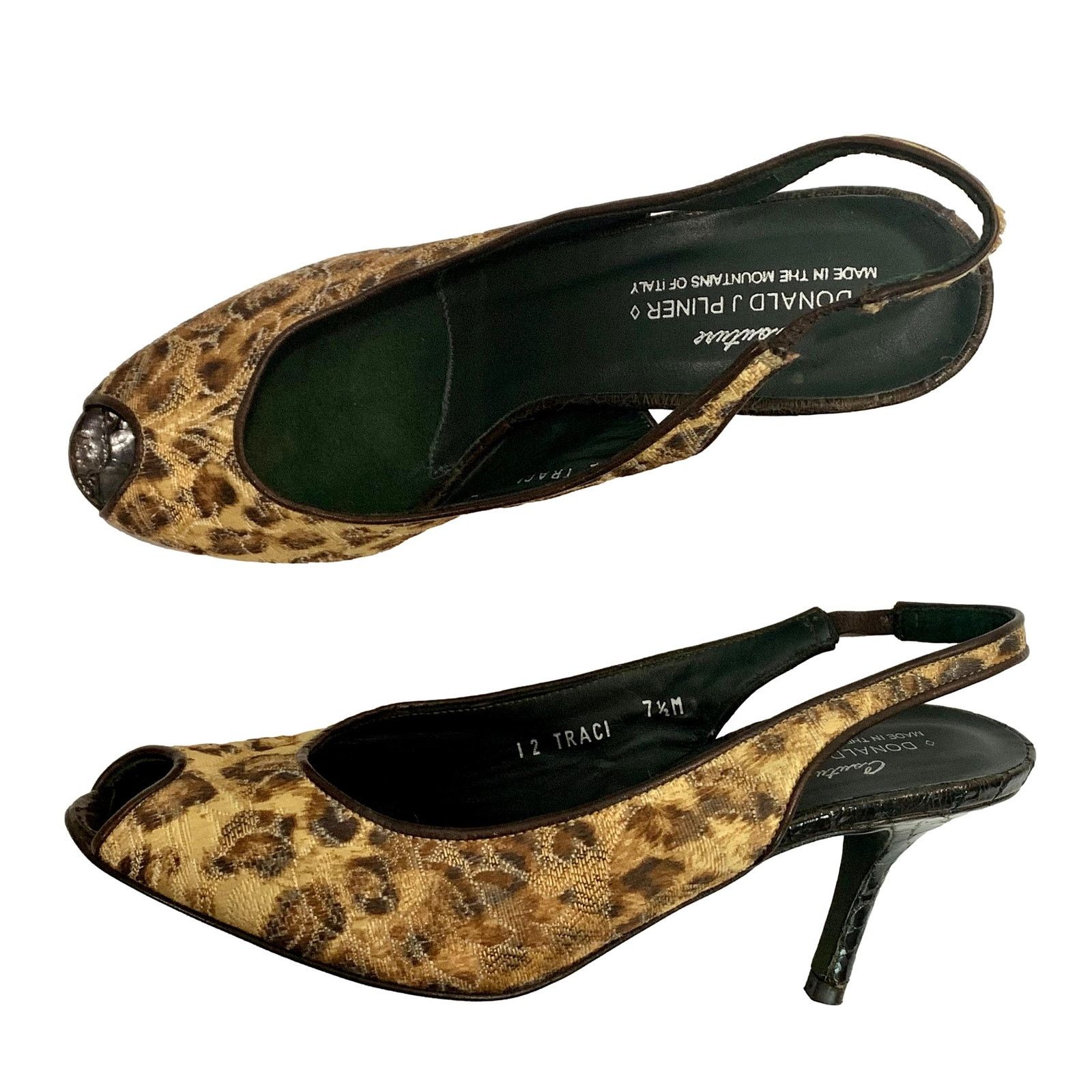 Donald Pliner × Vintage 90s Donald Pliner Leopard Print Slingback Heels Peep Toe 7.5 Size US 7.5 / IT 37.5 - 8 Thumbnail