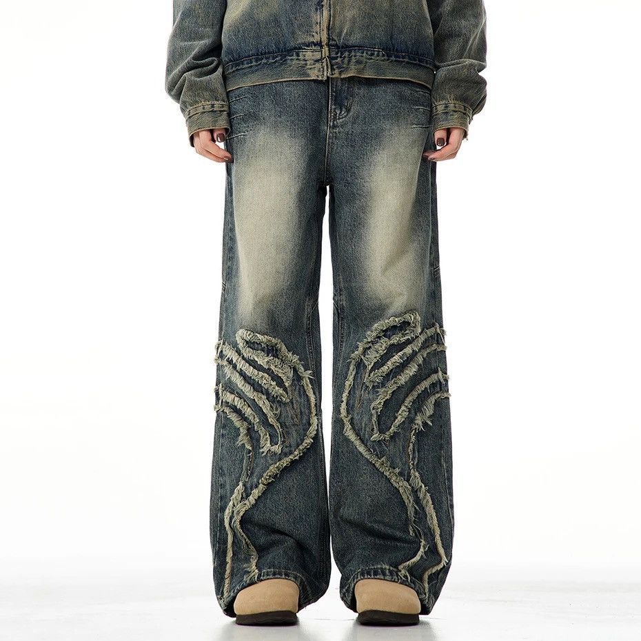 Jean × Vintage Embroidered Wide Leg Denim Vintage Jeans Size US 32 / EU 48 - 1 Thumbnail