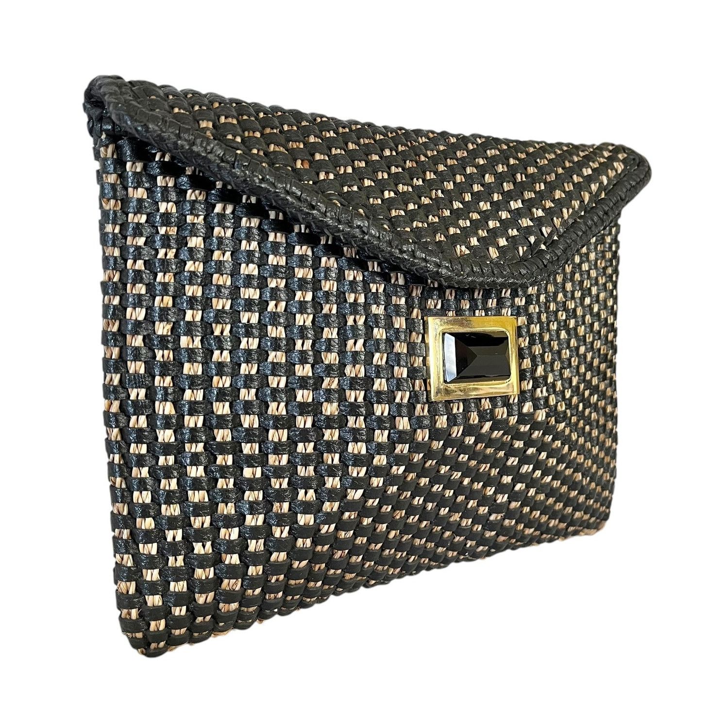 Other Kara Ross NY Woven Straw Black Leather Onyx Envelope Clutch Size ONE SIZE - 10 Thumbnail
