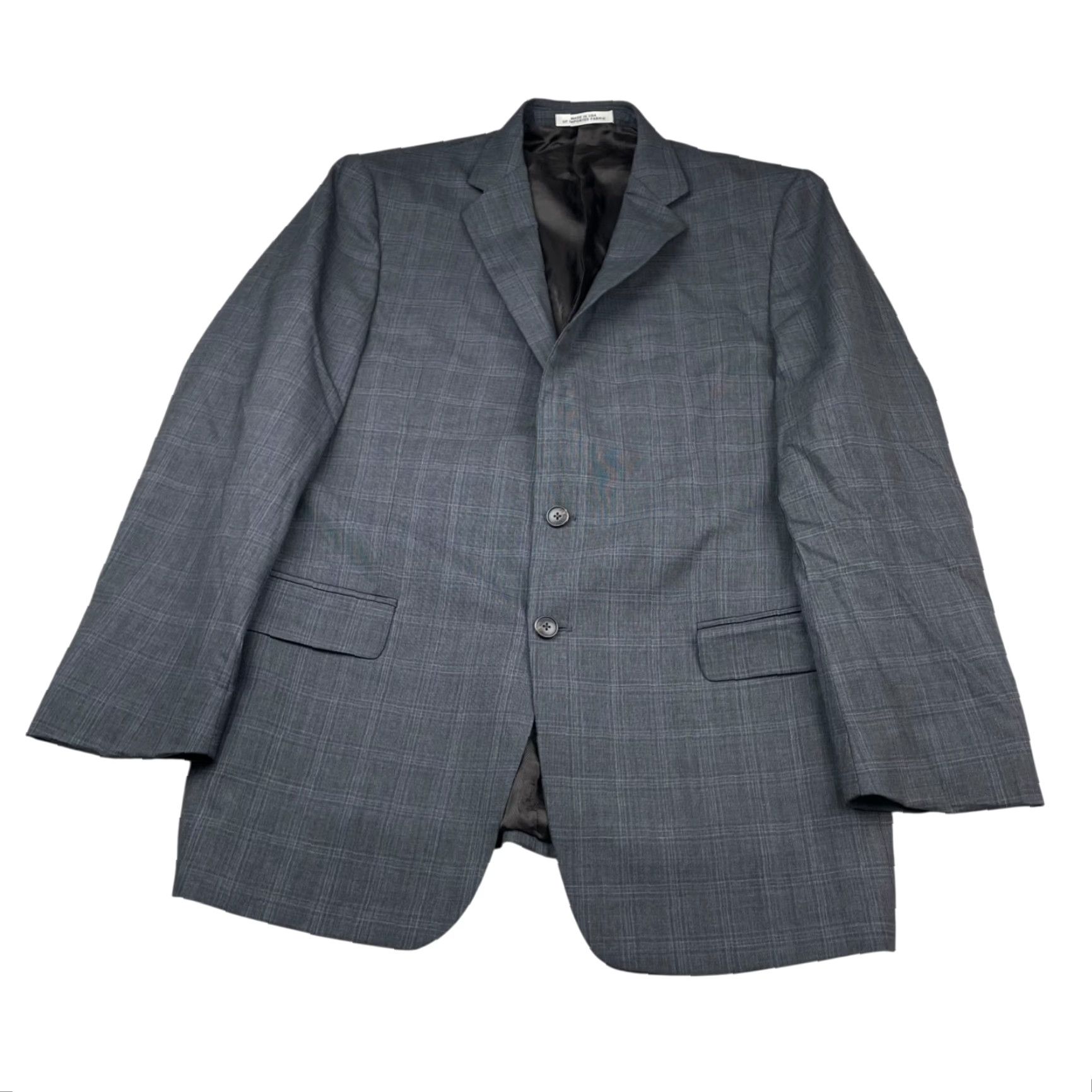 Joseph Abboud Joseph Abboud Blazer Gray Plaid 42L Wool Two-Button Jacket Mens Regular Long Notch Lapel Size 42R - 2 Thumbnail