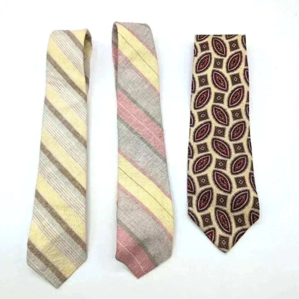 John Weitz 3 Yellow 80s Vintage Ties poly/linen Silk John Weitz Cambri Size ONE SIZE - 1 Thumbnail