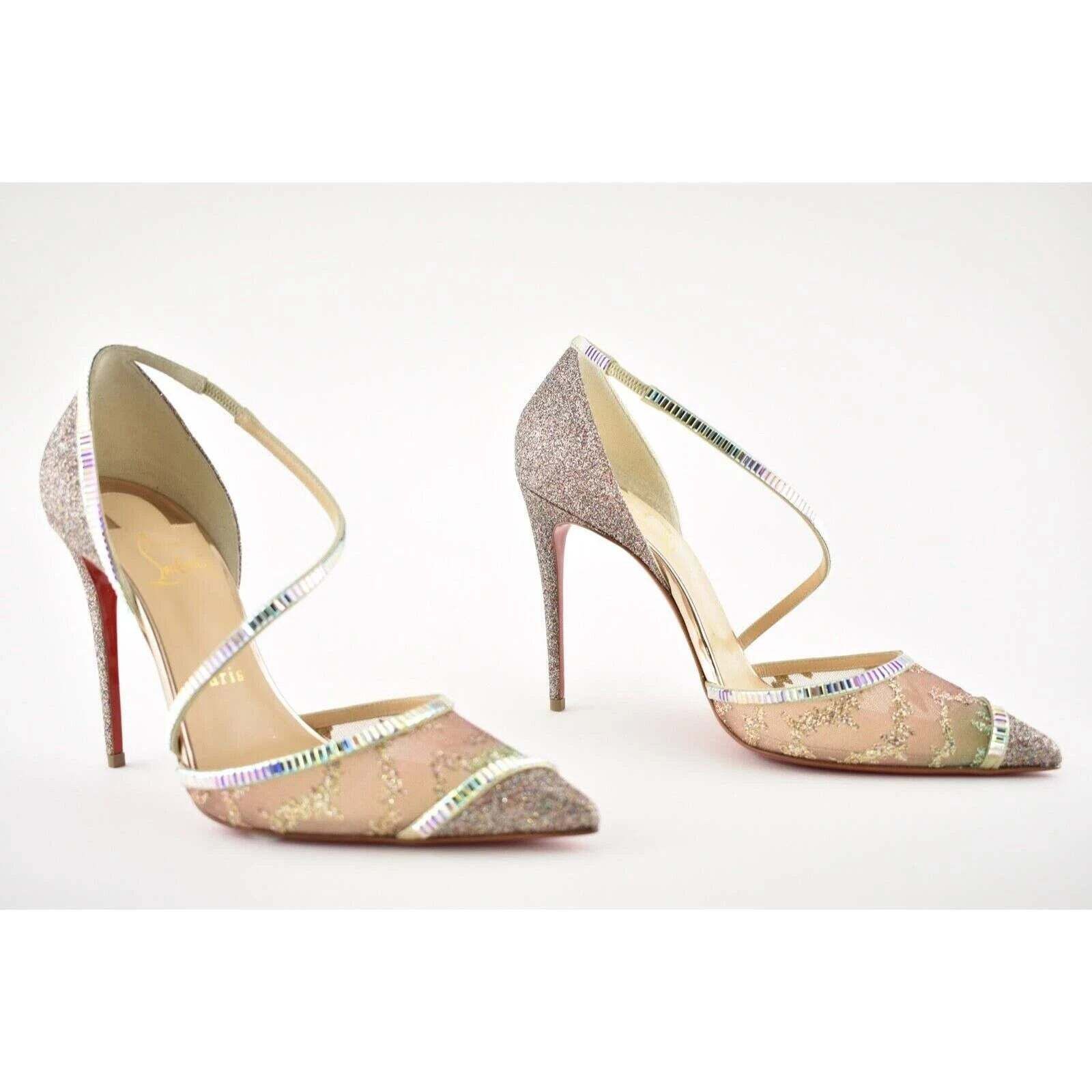 Christian Louboutin Chiara Diams 100 Glitter Crystal Cross Strap Heel Pump 38 Size US 8 / IT 38 - 2 Thumbnail
