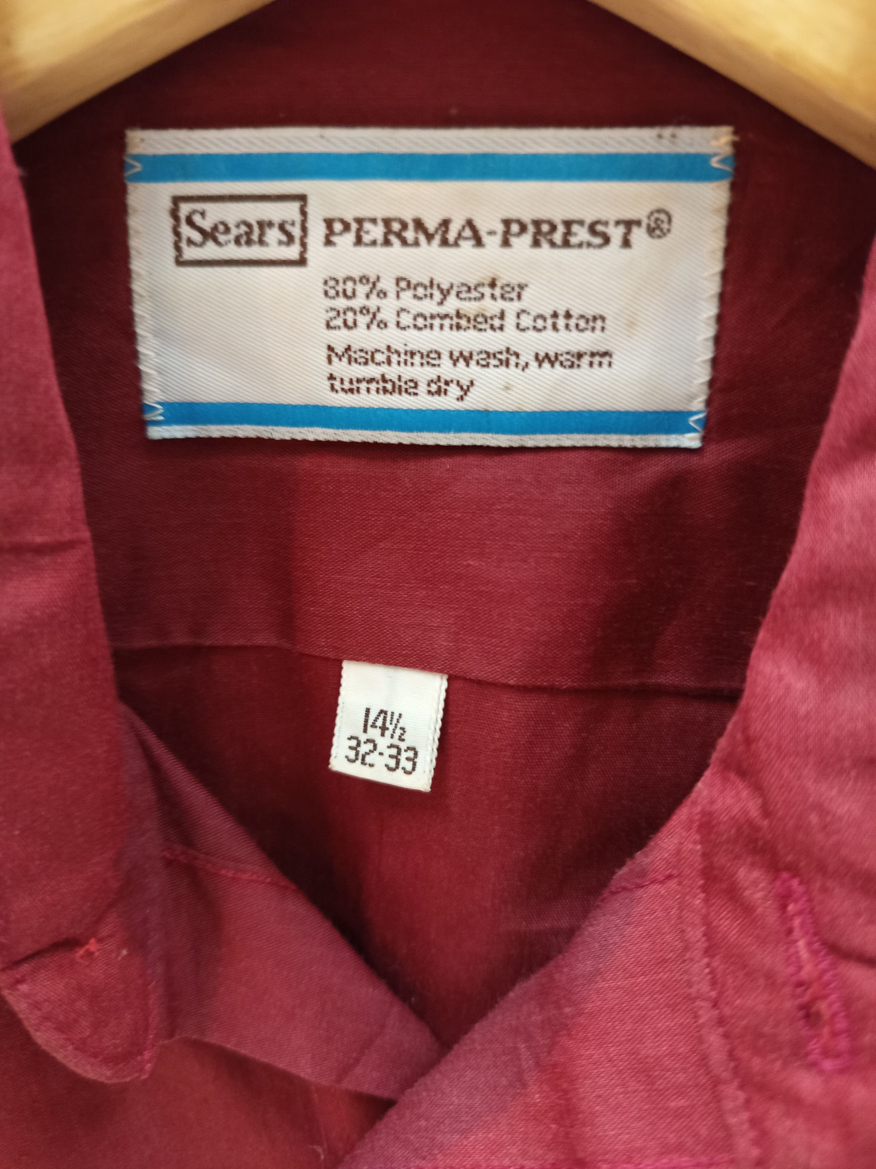 Sears 1970s Sears Perma Prest Burgundy Shirt Size US M / EU 48-50 / 2 - 7 Thumbnail