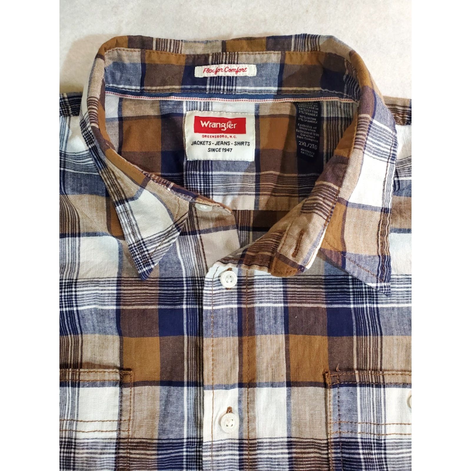 Wrangler Wrangler Shirt Mens 2XL Button-Up Plaid Casual Cotton Spandex Western Signature Wrangler Wrancher Button-Down Collar Over All Seasons Size US XXL / EU 58 / 5 - 3 Thumbnail