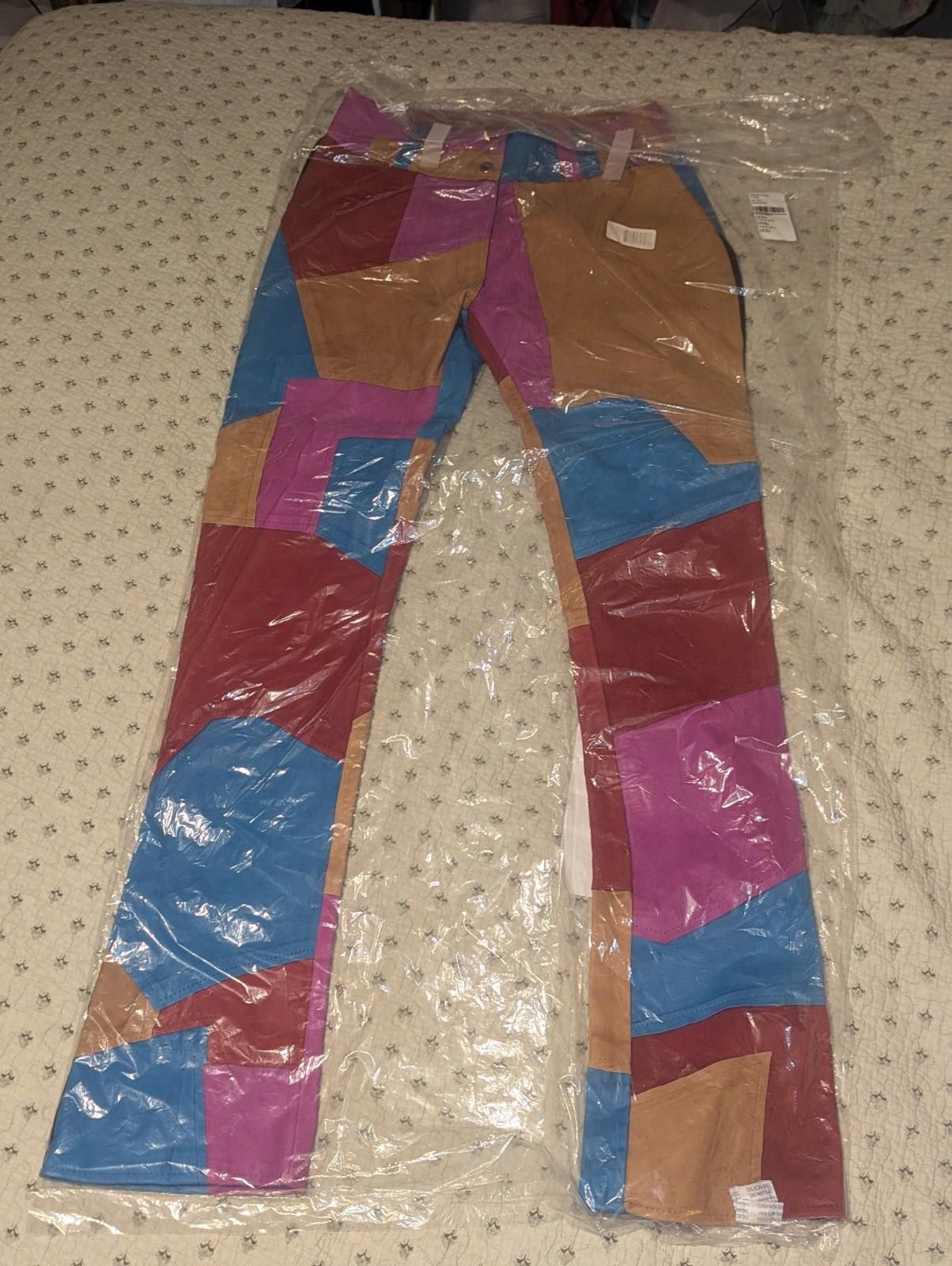 Designer NWT Understated Leather 70s Multi Color Patch Pants Sz SX Size 26" / US 2 / IT 38 - 8 Thumbnail