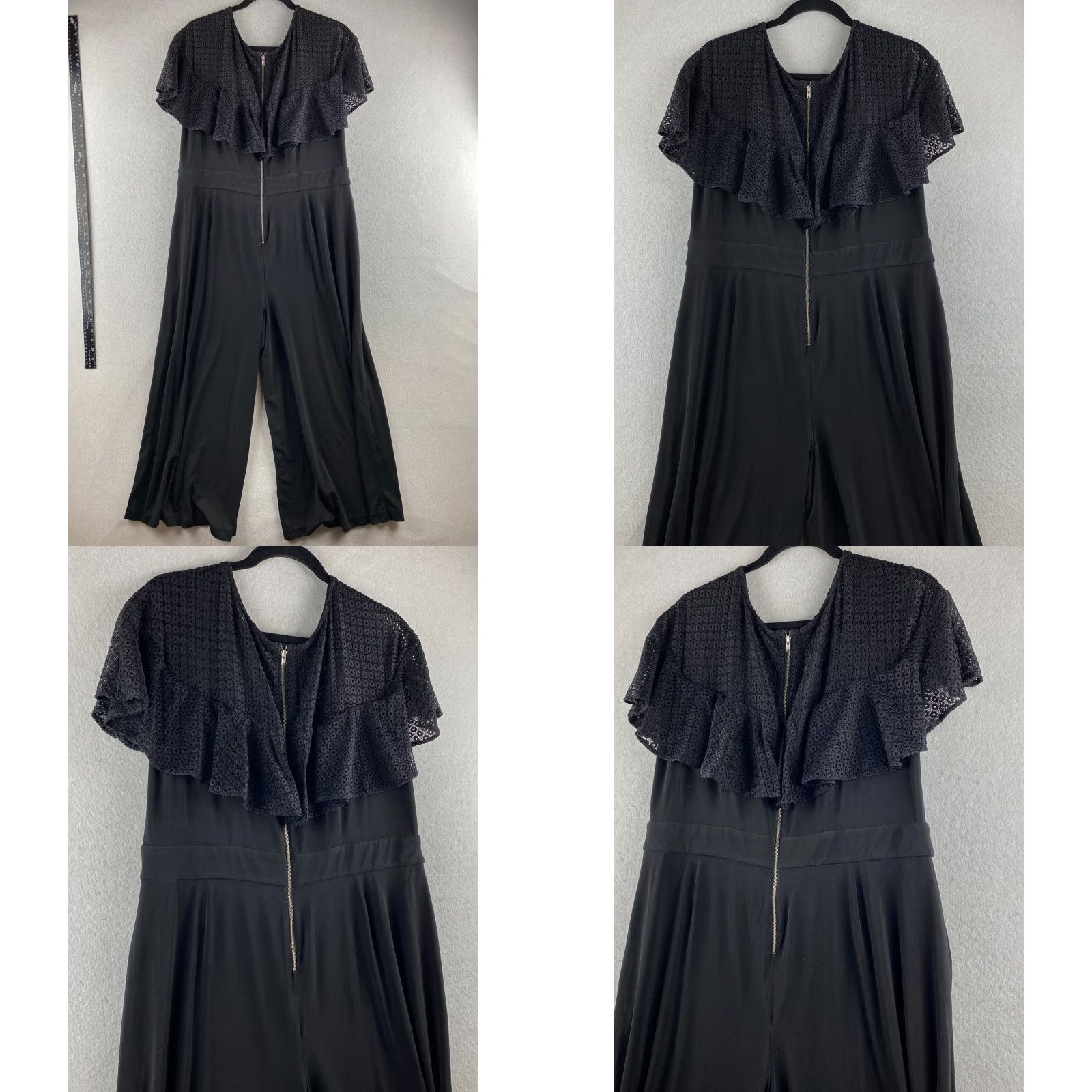 Vintage Lane Bryant Romper Womens 14 Black Wide Legged Crochet One Piece Pockets Casual Size 36" / US 14 / IT 50 - 10 Thumbnail