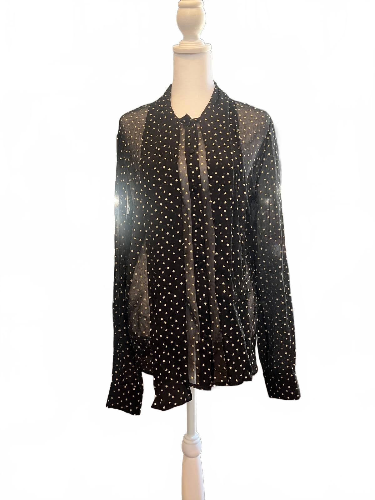Saint Laurent Black Sheer Star Print Blouse Size 44