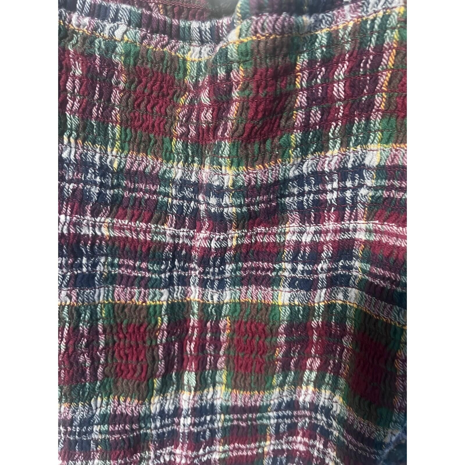 American Eagle Outfitters American Eagle Plaid Smocked Top Womens L Red Puff Sleeve Size L / US 10 / IT 46 - 4 Thumbnail