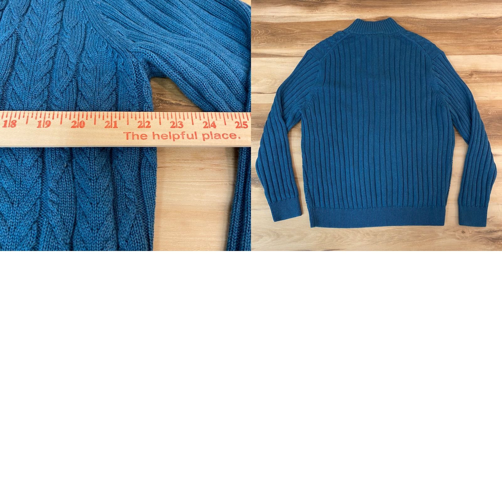 Jos. A. Bank Jos A Bank Sweater Mens Large Teal Blue Cable Knit Mock Neck 1/4 Button Size US L / EU 52-54 / 3 - 8 Thumbnail