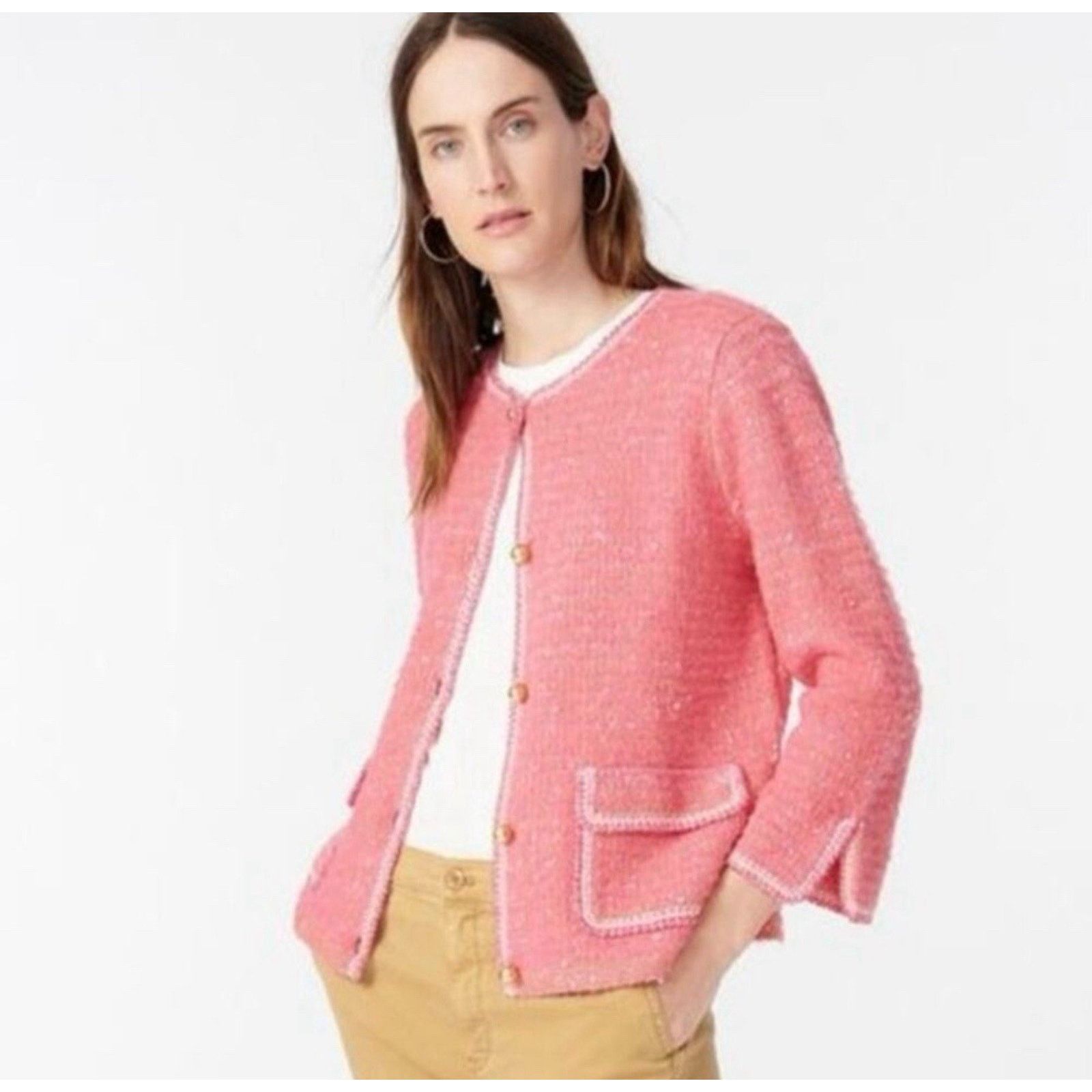 J.Crew J. CREW SWEATERS MERINO WOOL PINK WITH GOLD BOTTONS SZ L Size L / US 10 / IT 46 - 1 Thumbnail