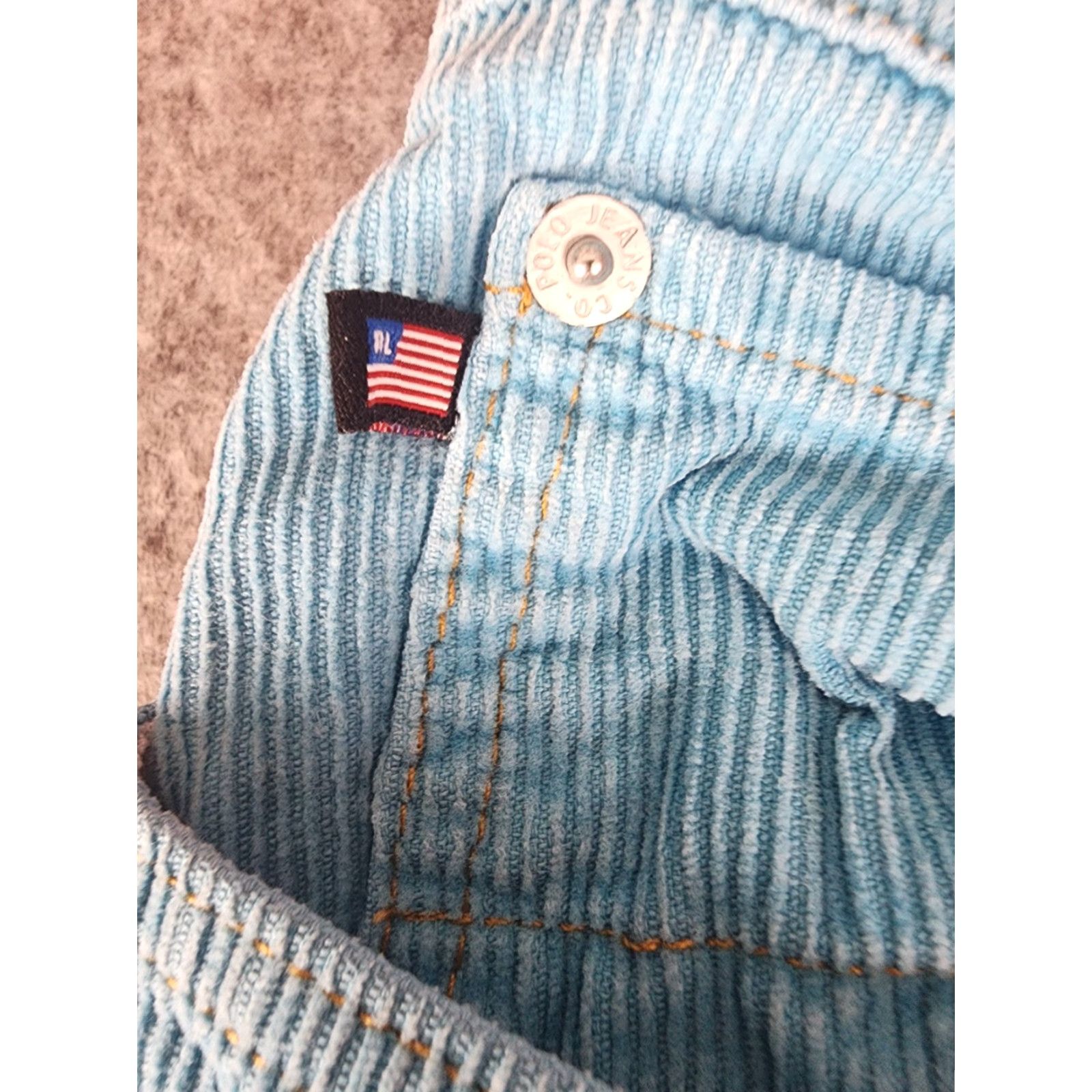 Ralph Lauren VINTAGE Ralph Lauren Polo Jeans Company Saturday Blue Corduroy Pants Women's 12x30 Flat Front 100% Cotton Zip Fly Logo Size 34" / US 12 / IT 48 - 6 Thumbnail