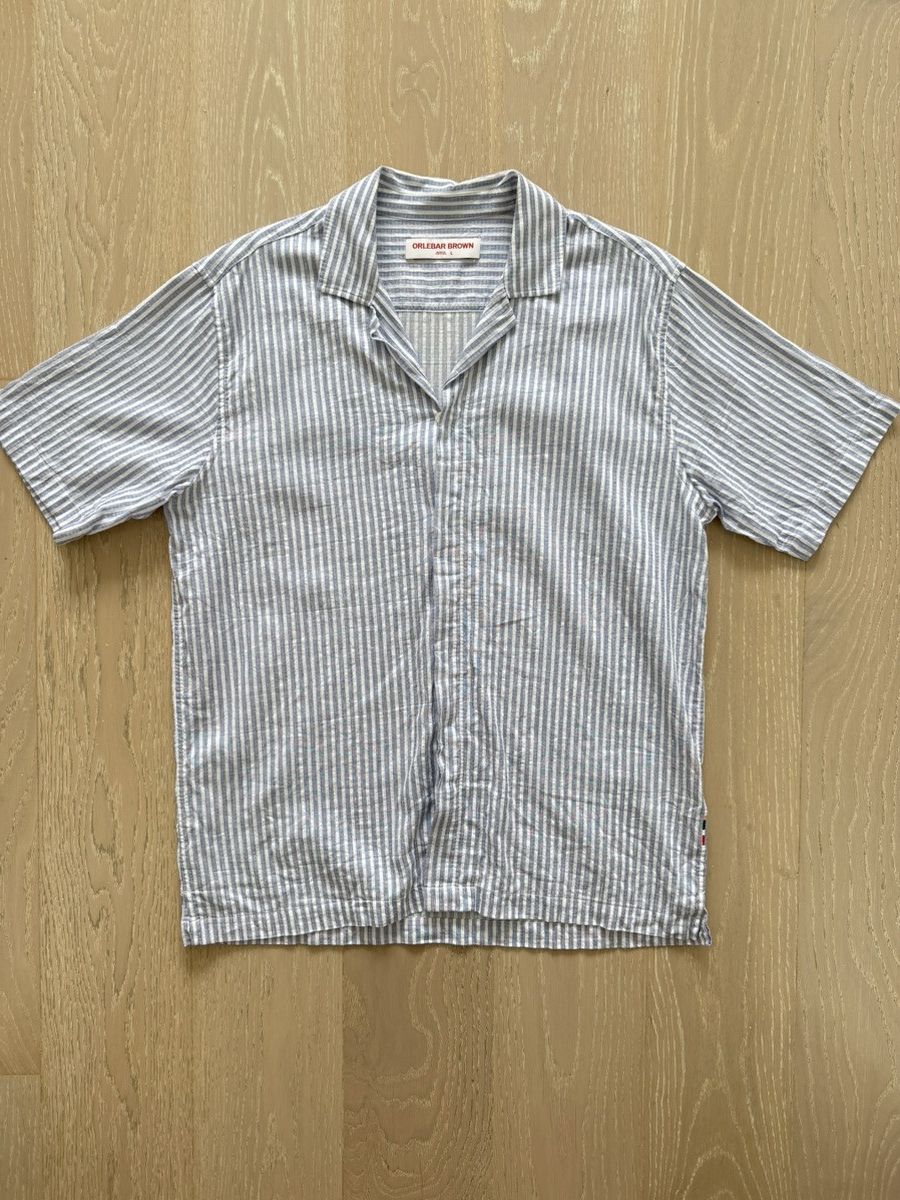 Orlebar Brown Orlebar Brown Maitan II Striped Camp-Collar Linen Shirt Size US L / EU 52-54 / 3 - 2 Thumbnail
