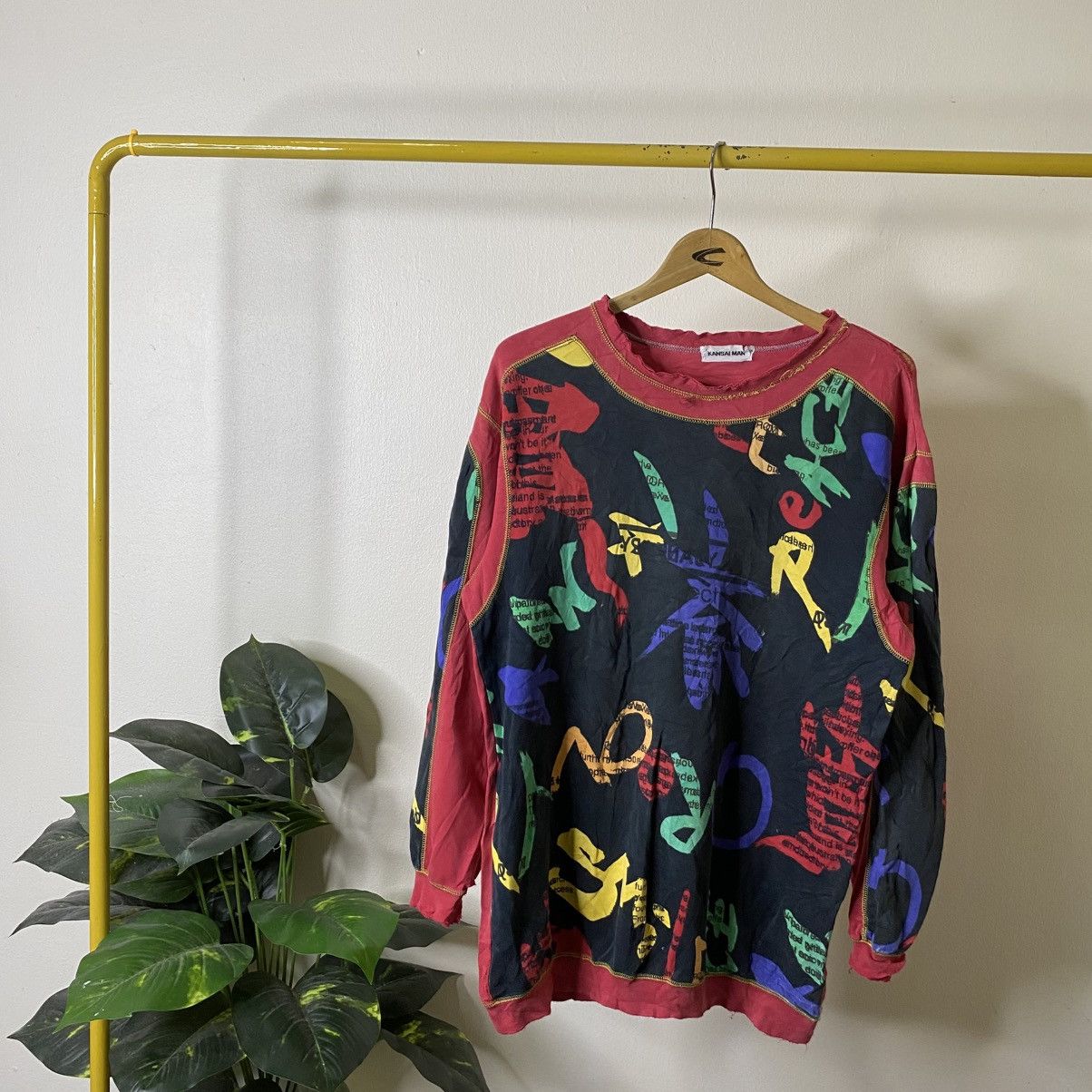 Kansai Yamamoto Vintage 90s Kansai Man Abstract Art Distressed LS T Shirt Size US L / EU 52-54 / 3 - 1 Thumbnail