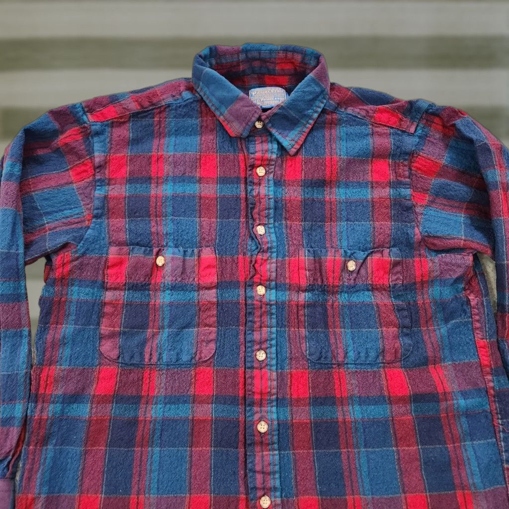 VINTAGE Pendleton Shirt Mens Large Re Blue Plaid Sir Pendleton Wool US Made Read