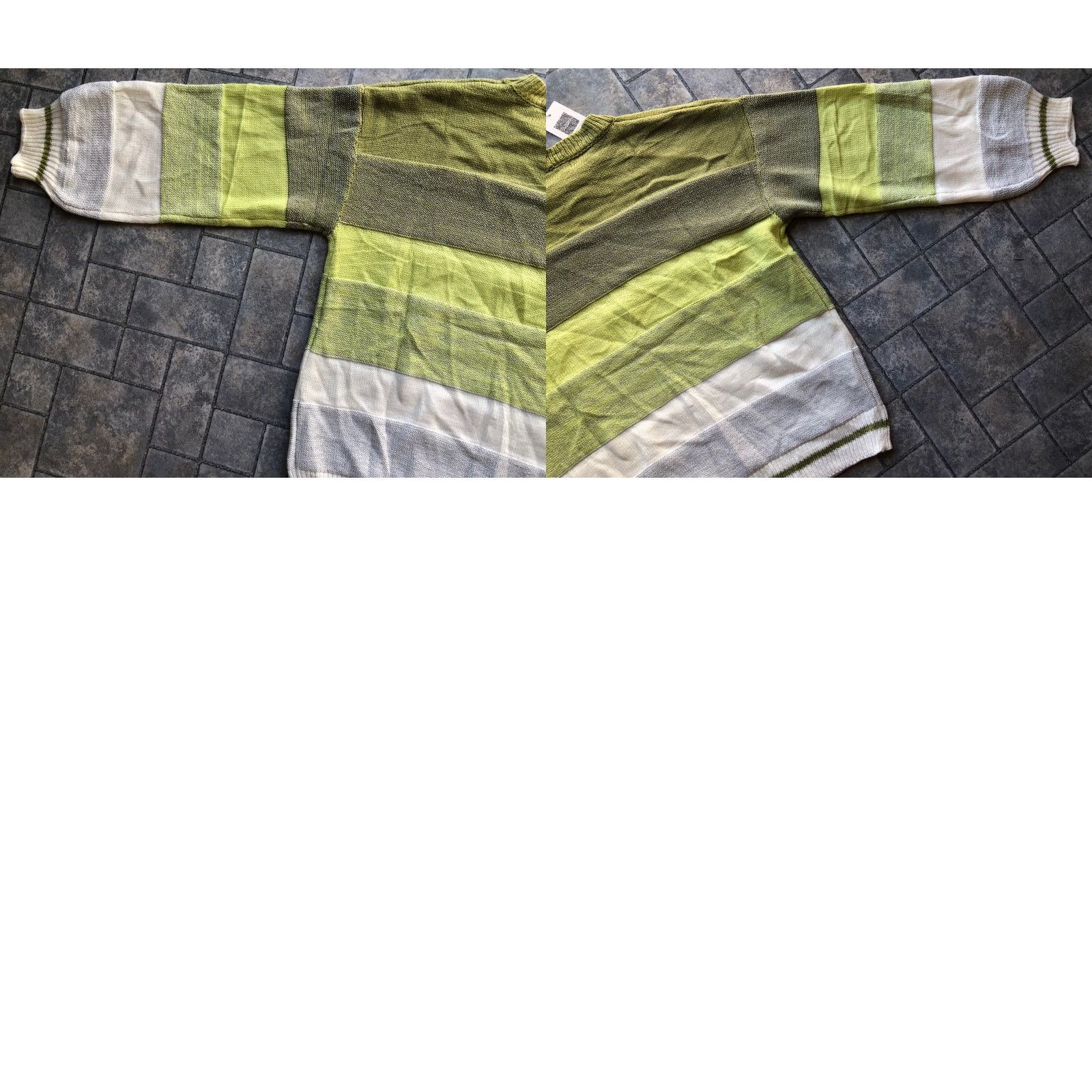 Vintage Angashion Sweater Womens Medium Green White Striped Pullover 100% Acrylic NWT Size M / US 6-8 / IT 42-44 - 9 Thumbnail