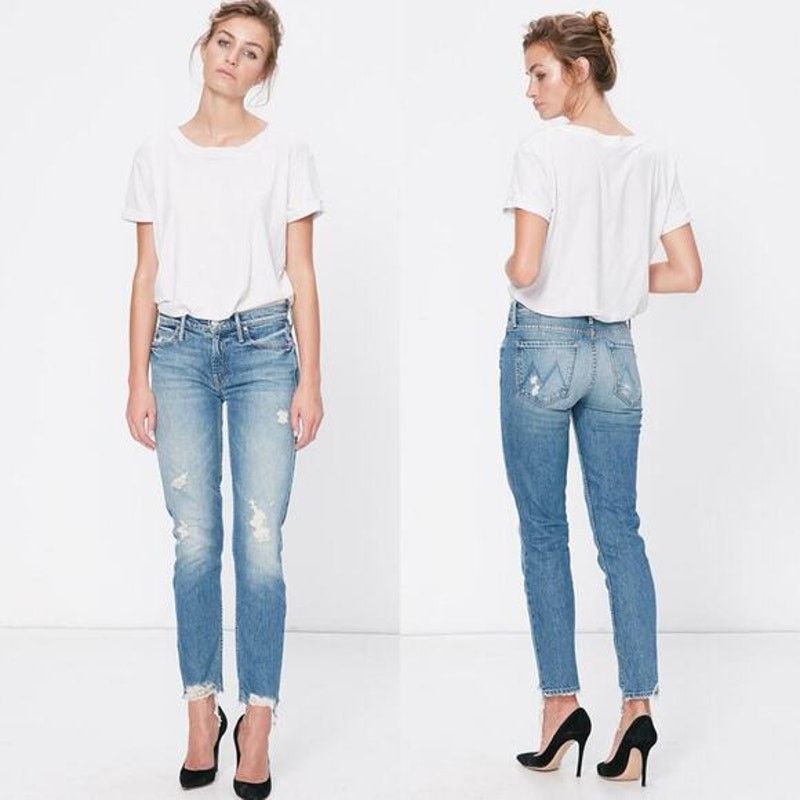 MOTHER Mother The Flirt Straight Leg Distressed Jeans Cold Feet Size 25" / US 0 / IT 36 - 1 Thumbnail
