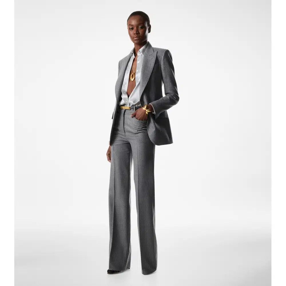 Tom Ford o1loc1c1125 GI2970 Striped Wool Wallis Jacket in Grey Size M / US 6-8 / IT 42-44 - 3 Thumbnail