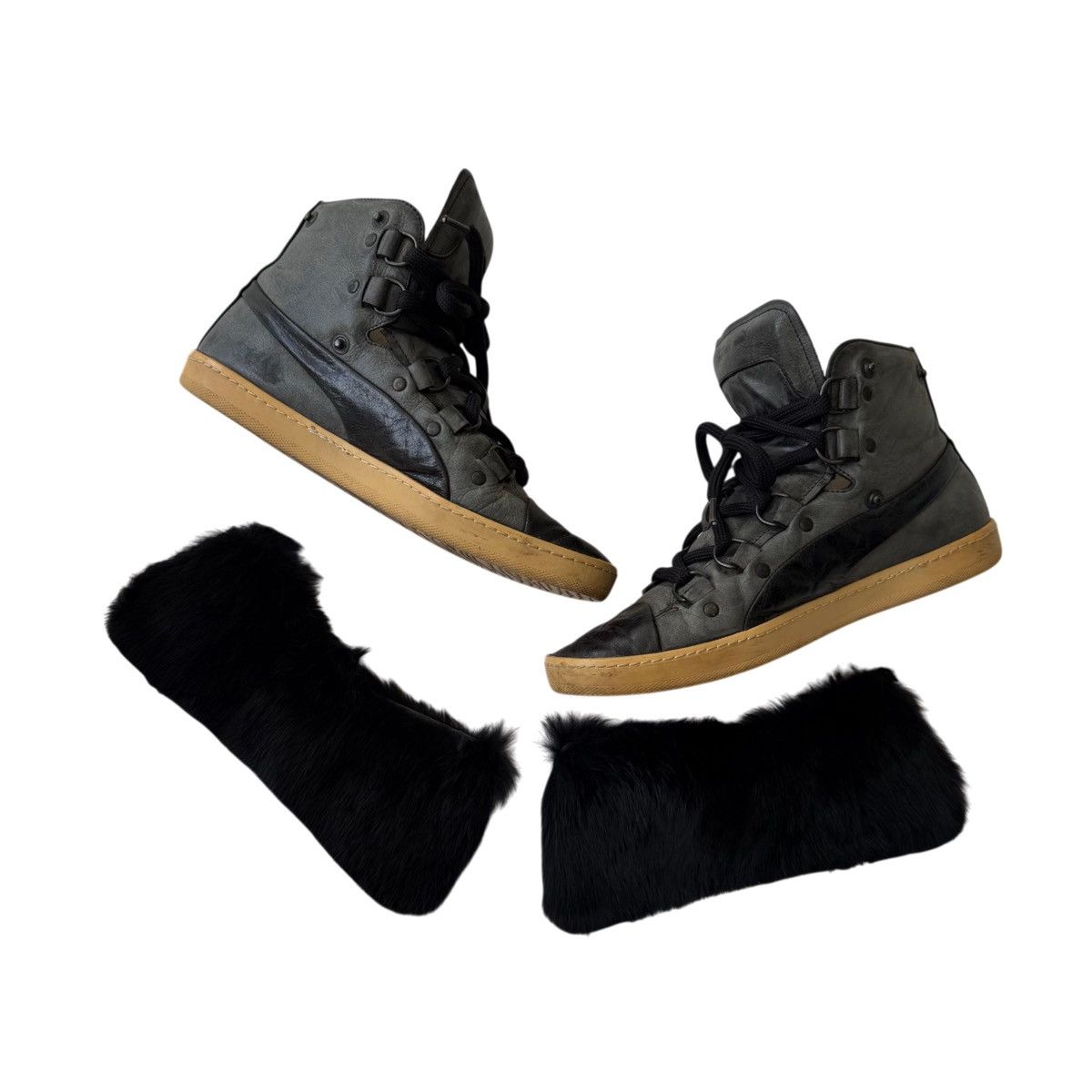 Alexander McQueen × Puma Alexander McQueen & Puma Rabbit Fur Black Leather Sneakers Size US 7 / IT 37 - 9 Thumbnail