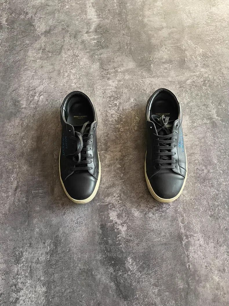 Saint Laurent Paris Saint Laurent Paris Black and Blue Slogan Embroidered Canv Size US 10 / EU 43 - 2 Thumbnail