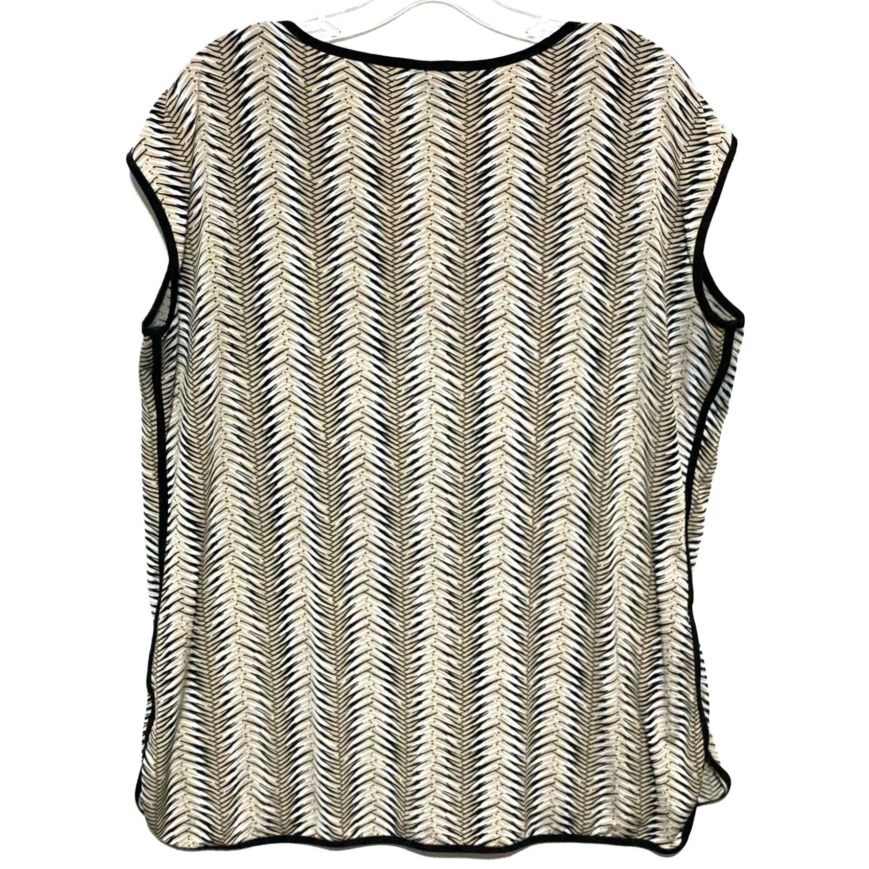 Worthington Worthington V Neck Sleeveless Blouse XL Tan Geometric Artsy Career Boho Shirt Women Size XL / US 12-14 / IT 48-50 - 3 Thumbnail