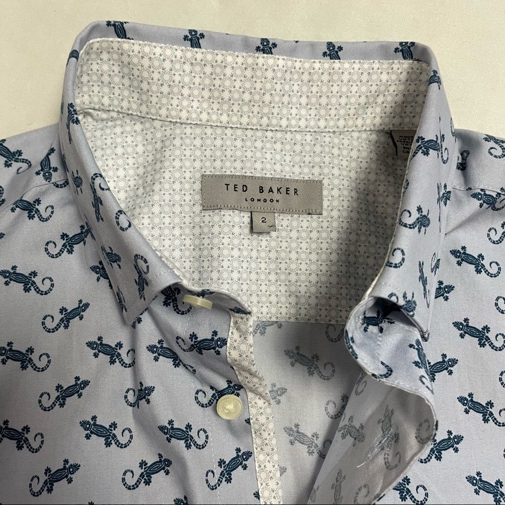 Ted Baker New Ted Baker Short Sleeve Lizard Print Cotton Shirt Size 2 Size US M / EU 48-50 / 2 - 6 Thumbnail