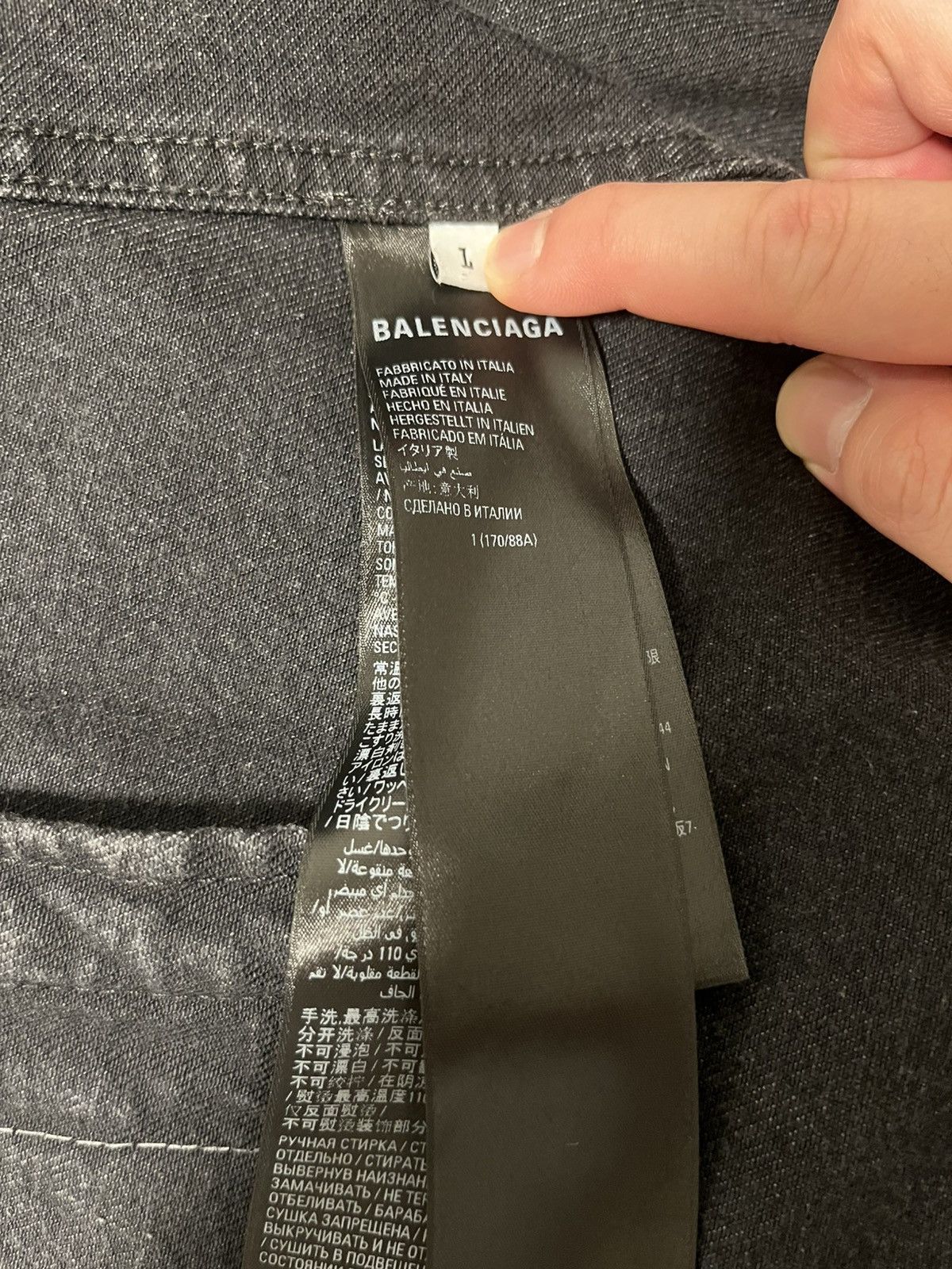Balenciaga Balenciaga Grey Rhinestone Logo Denim Jacket Size US L / EU 52-54 / 3 - 5 Thumbnail