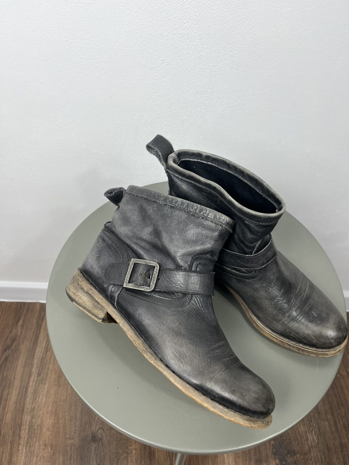 Other Black Distressed Leather Buckle Ankle Boots Size 39 Size US 8.5 / IT 38.5 - 2 Thumbnail