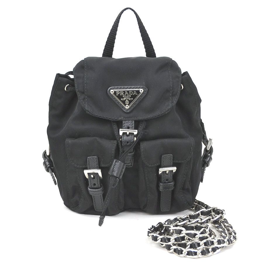image of Prada Crossbody Shoulder Bag Backpack Motif Nylon Black/silver, Women's