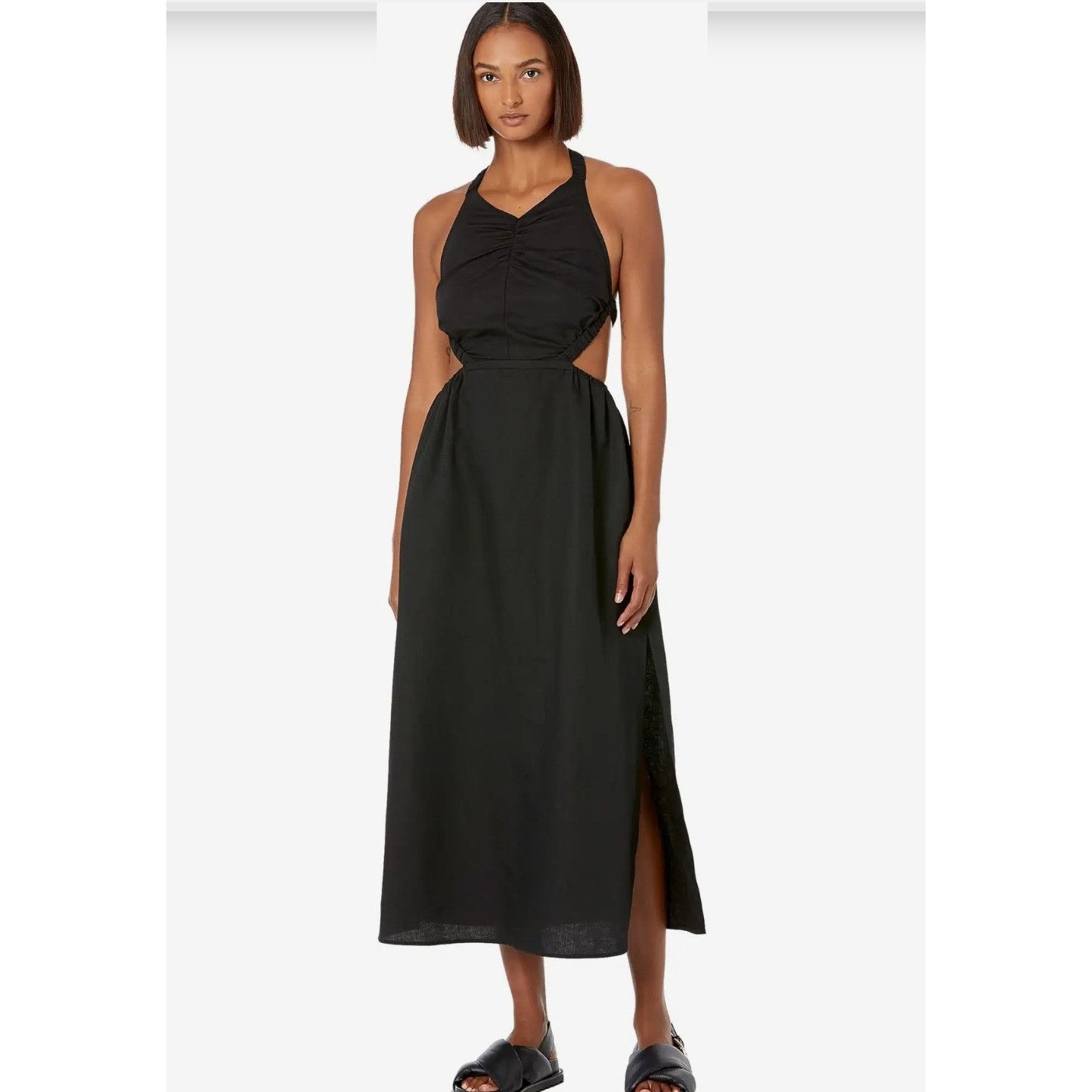 image of Allsaints NWT All Saints Ludo Halter Dress Size 12 Womens Black Linen Bl