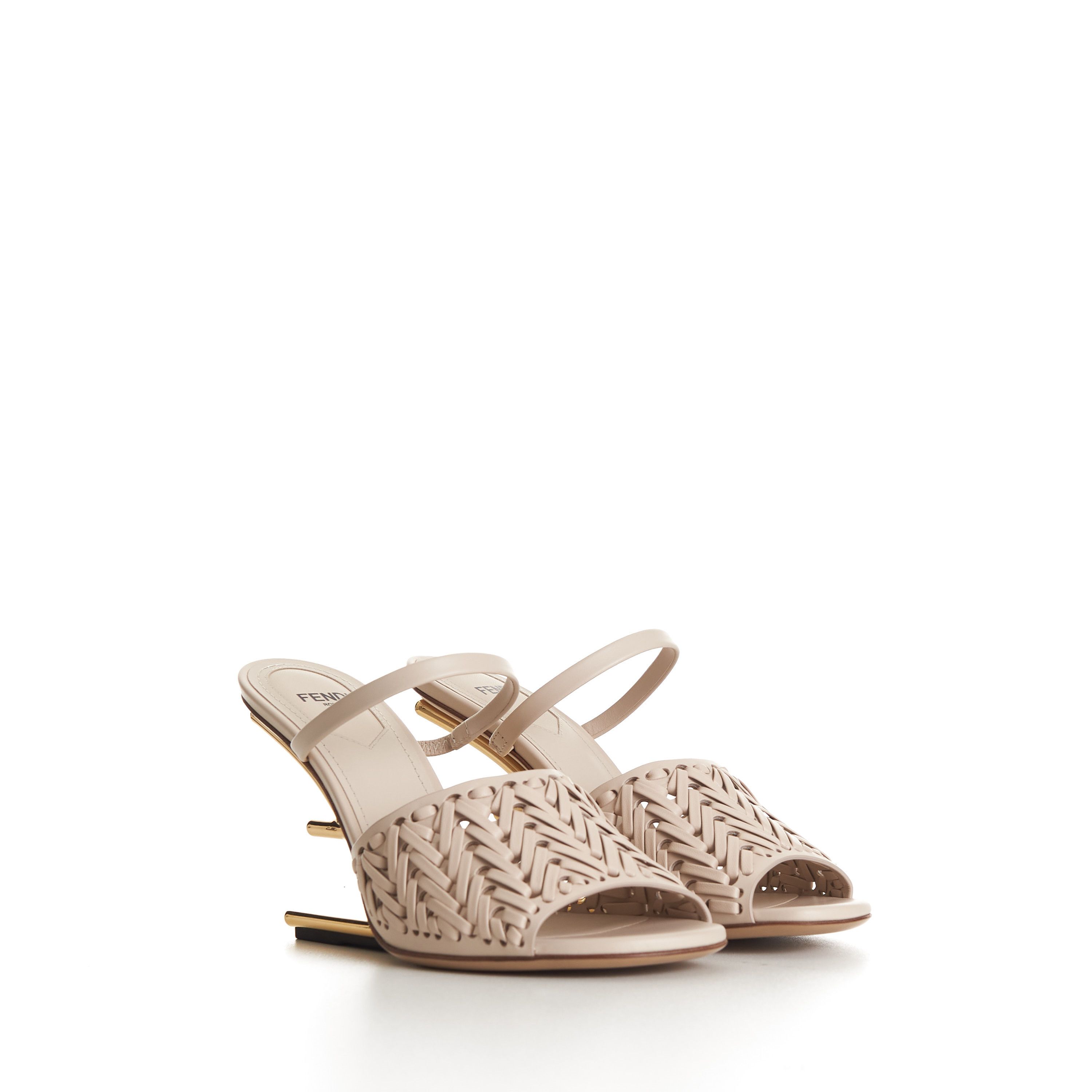 FENDI HIGH-HEELED 85 MM SANDALS IN LIGHT PINK LAMBSKIN WITH GOLD HARDWARE