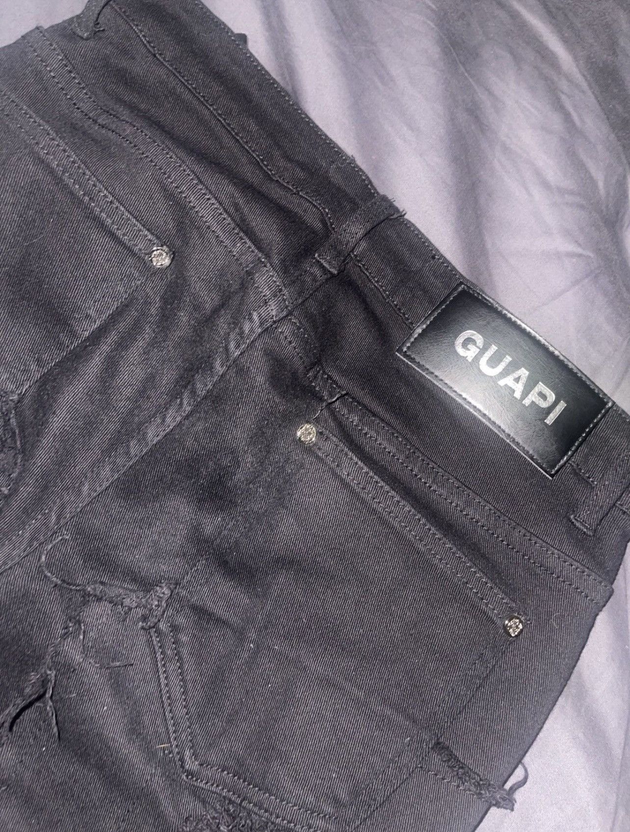Designer Guapi Distressed Obsidian Black Stacked Denim Pants (28) Size US 28 / EU 44 - 3 Thumbnail