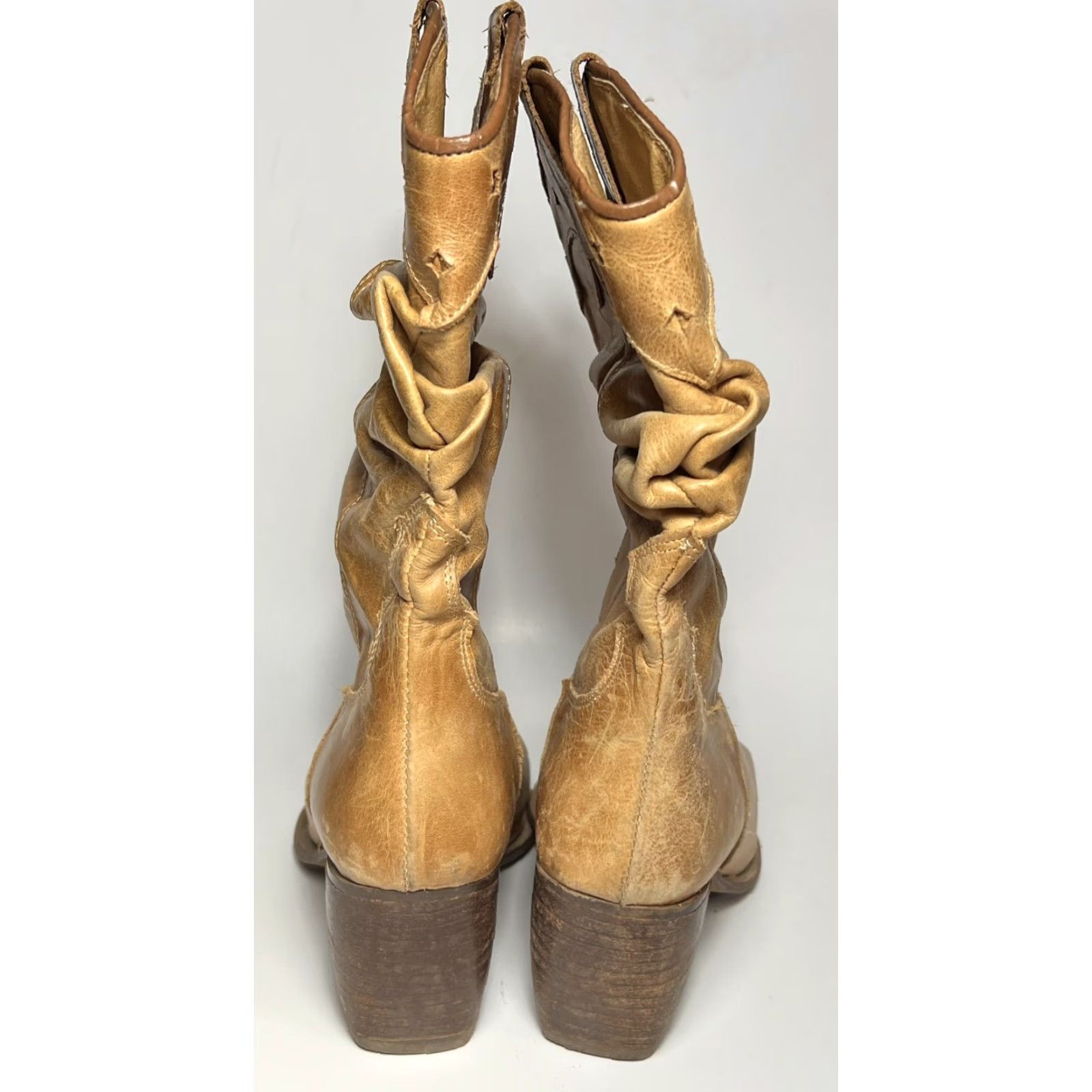 Vintage DESTROY Vintage Western Slouch Boots Tan Leather 37 / 6.5 Brown Tooled Pointed Toe Female Women Cowboy Western Boots Size US 7 / IT 37 - 6 Thumbnail