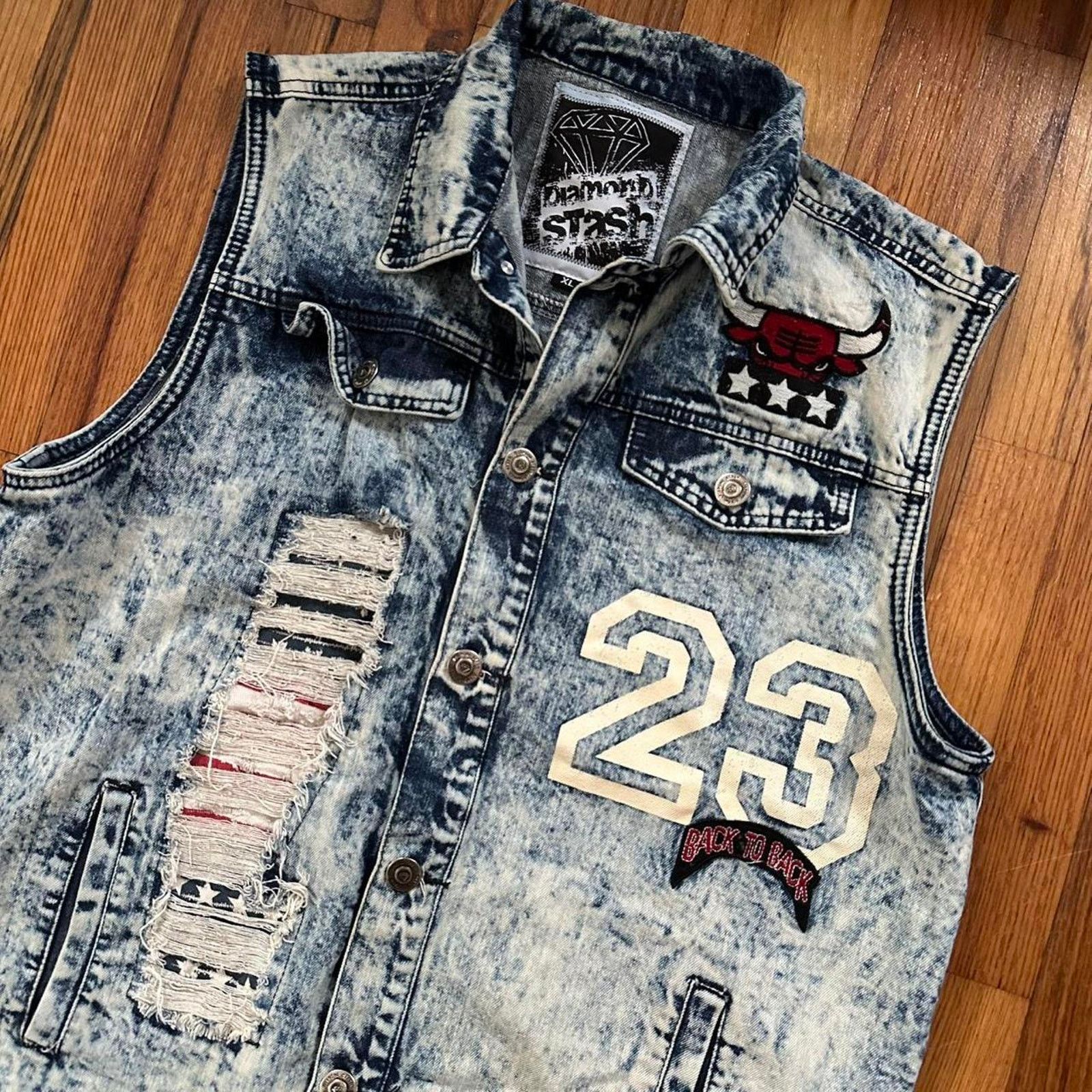 NBA Diamond Stash Chicago Bulls NBA Denim Acid Wash Vest 23 XL Size US XL / EU 56 / 4 - 2 Thumbnail