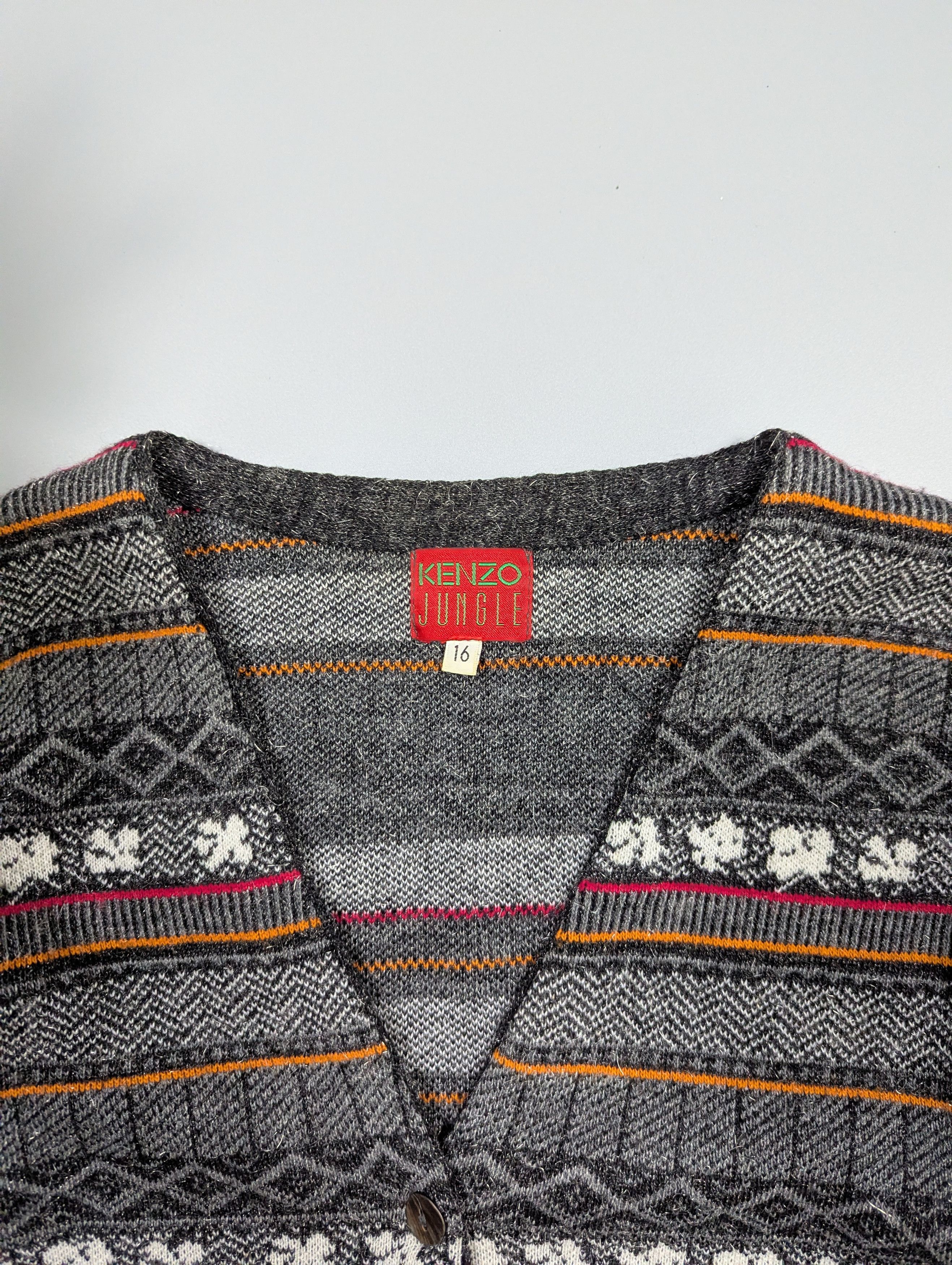 Kenzo KENZO JUNGLE 80s Womens Fair Isle Knitted Cardigan Sweater Size XS / US 0-2 / IT 36-38 - 5 Thumbnail