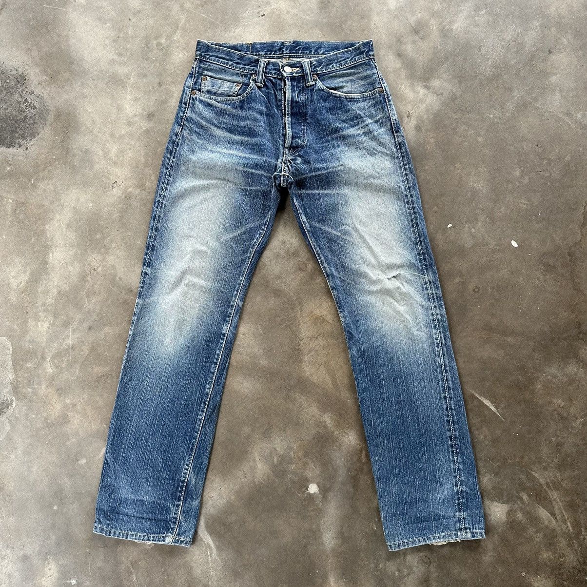 Japanese Brand Vintage Japanese Redline Distress Faded Denim Jean Pant W29 Size US 29 - 1 Thumbnail